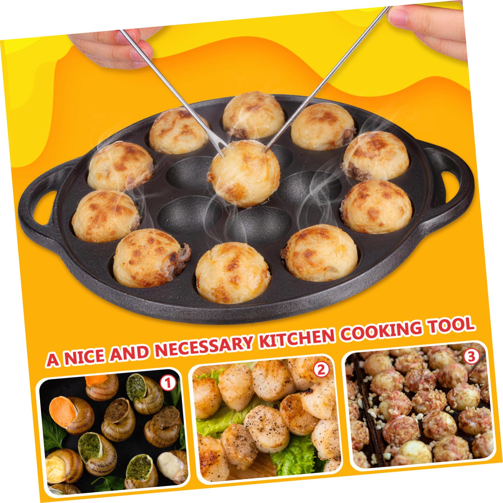 Sartén de Hierro Fundido Gruesa para Caracoles y Albóndigas | Negro, Uso en Restaurante y Tienda de Cocina Occidental, Alta Durabilidad y Acabado Fino Color Aleatorio
