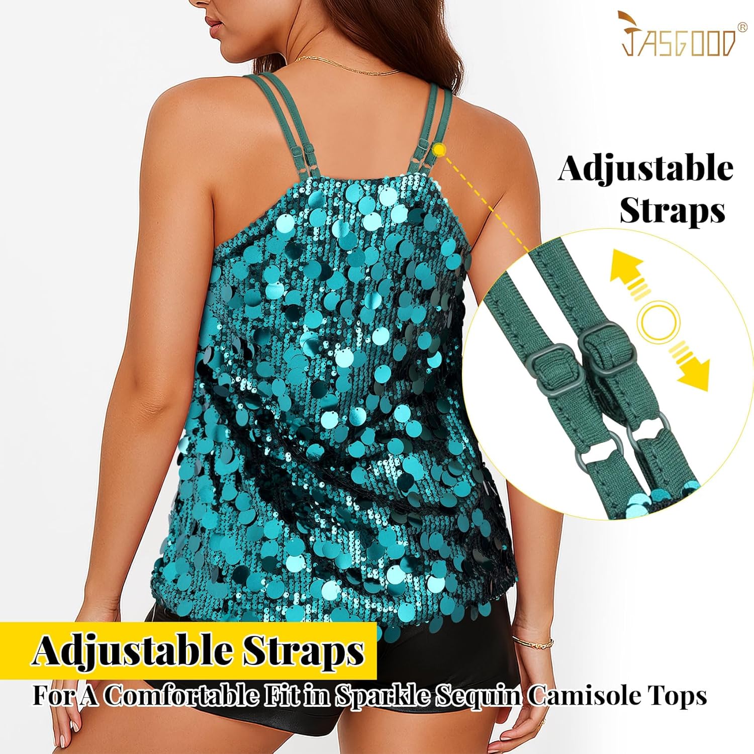 Women's Sequin Tank Tops Fashion Sleeveless V Neck Camisole Sparkle Strappy Halter Shirt for Party Christmas Concert Outfits - Image 5