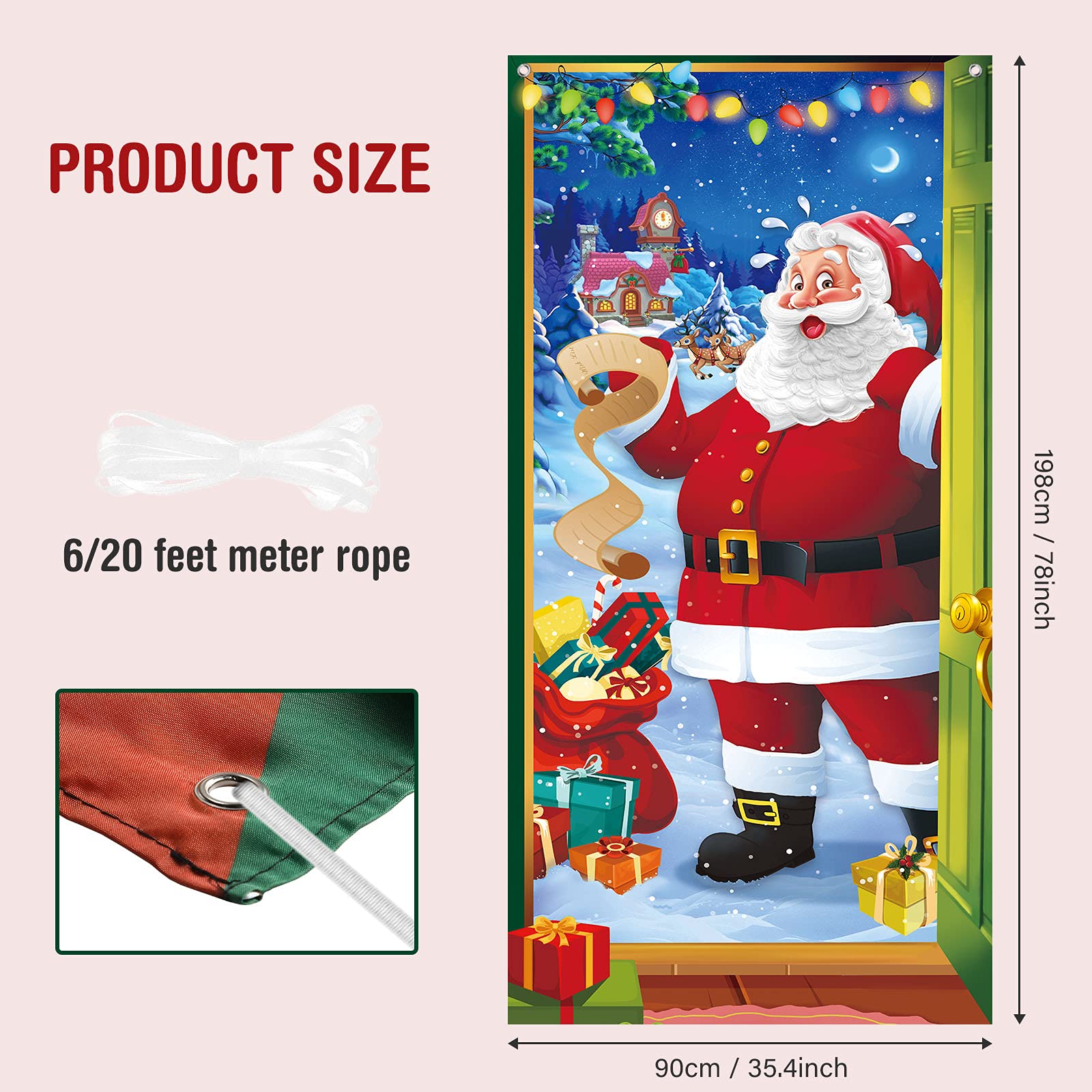 Santa Claus Banner Xmas Door Hanging Covers - Funny Santa Backdrop for Christmas Eve Party Decorations & Photo Booth - 78 x 35.4 inch - Image 2