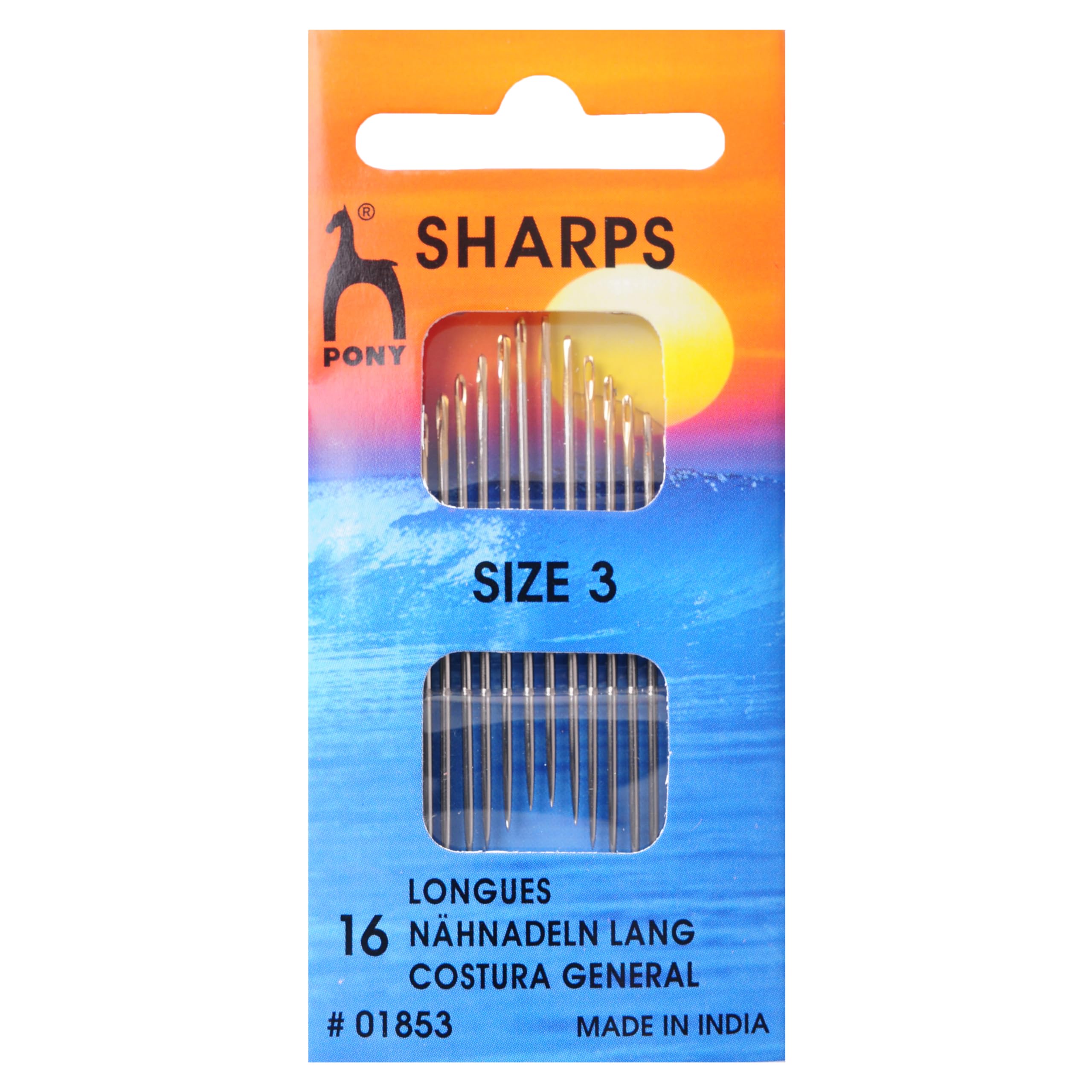 Pony Hand Sewing Needles Sharps: Size 3, Multi-Colour