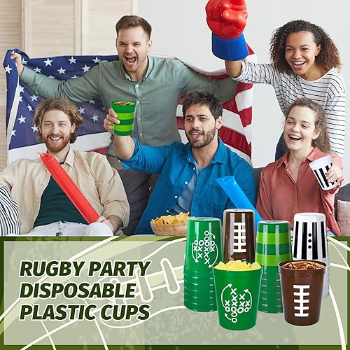 Miniatura 6 de JarThenaAMCS 24 vasos de plástico de fútbol con 4 diseños de temática de fútbol, vasos desechables surtidos para deportes, rugby, suministros para