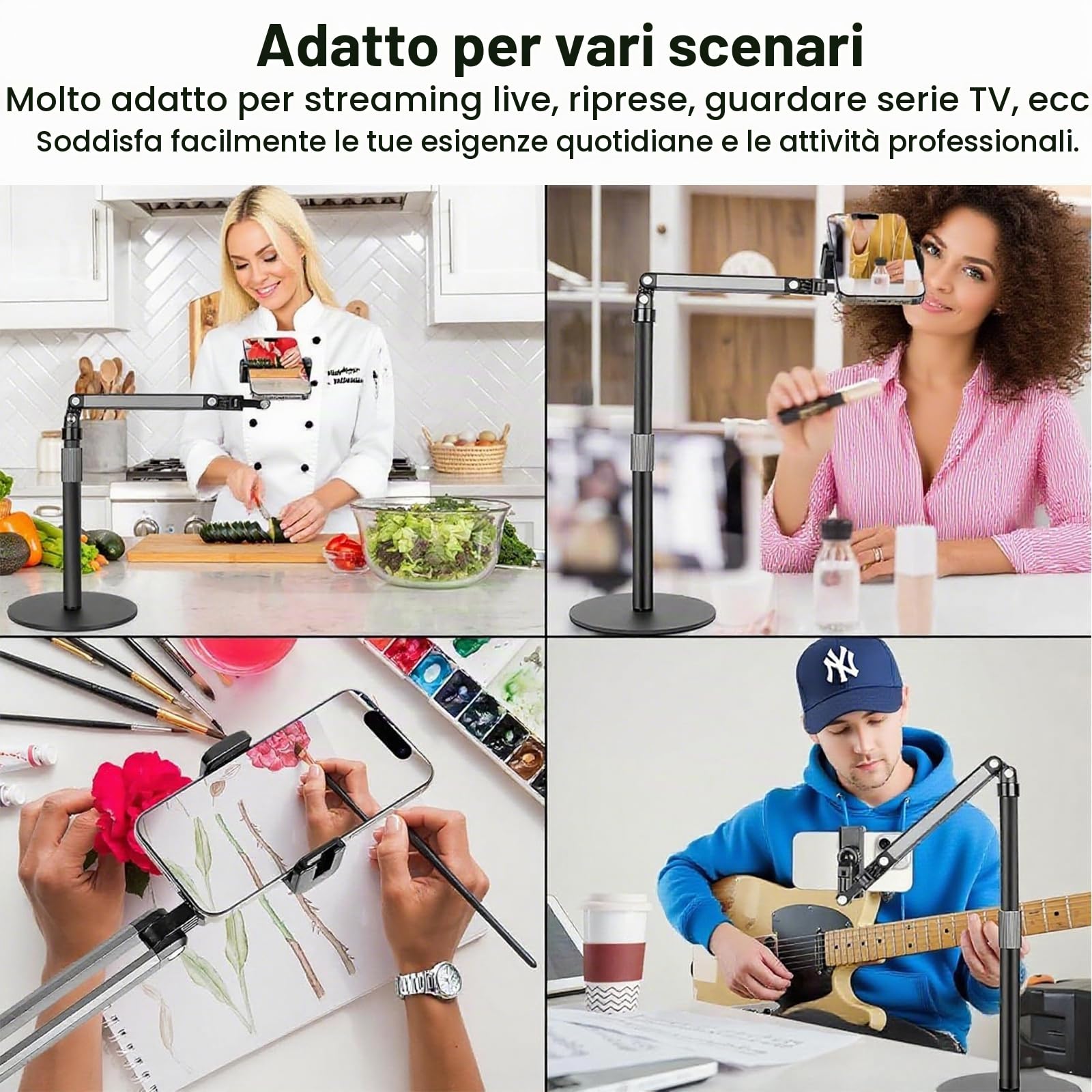 Supporto Telefono Regolabile 360°, Supporto Cellulare da Tavolo Compatibile iPhone/Samsung/Huawei per Riprese Zenitali, Live e Video Professionali