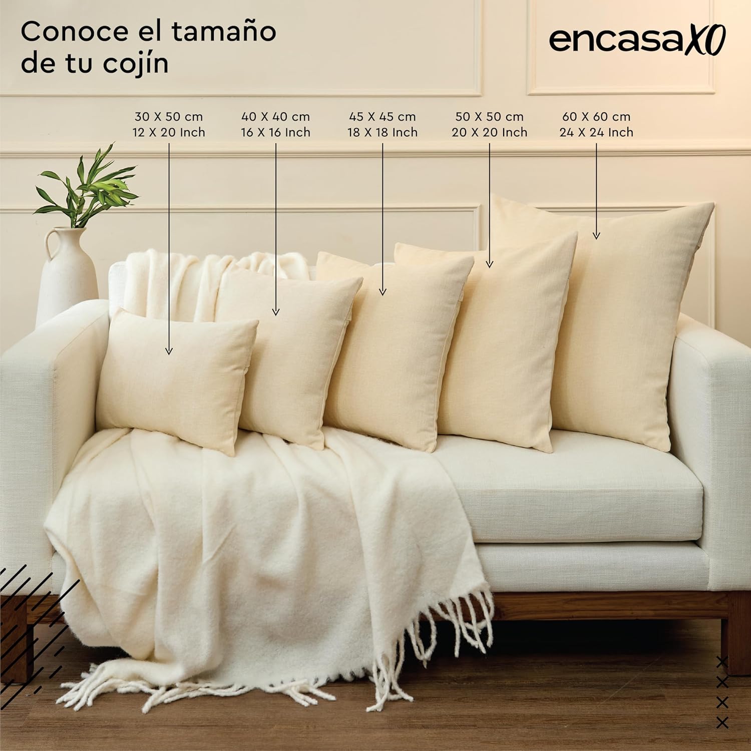 Encasa XO Throw Pillow Covers 24x24 in Set of 2 Mango | No Inserts | Cotton Pillow Covers for Living Room, Bed, Sofa, Couch | Decorative Cushion Covers with Improved Zipper