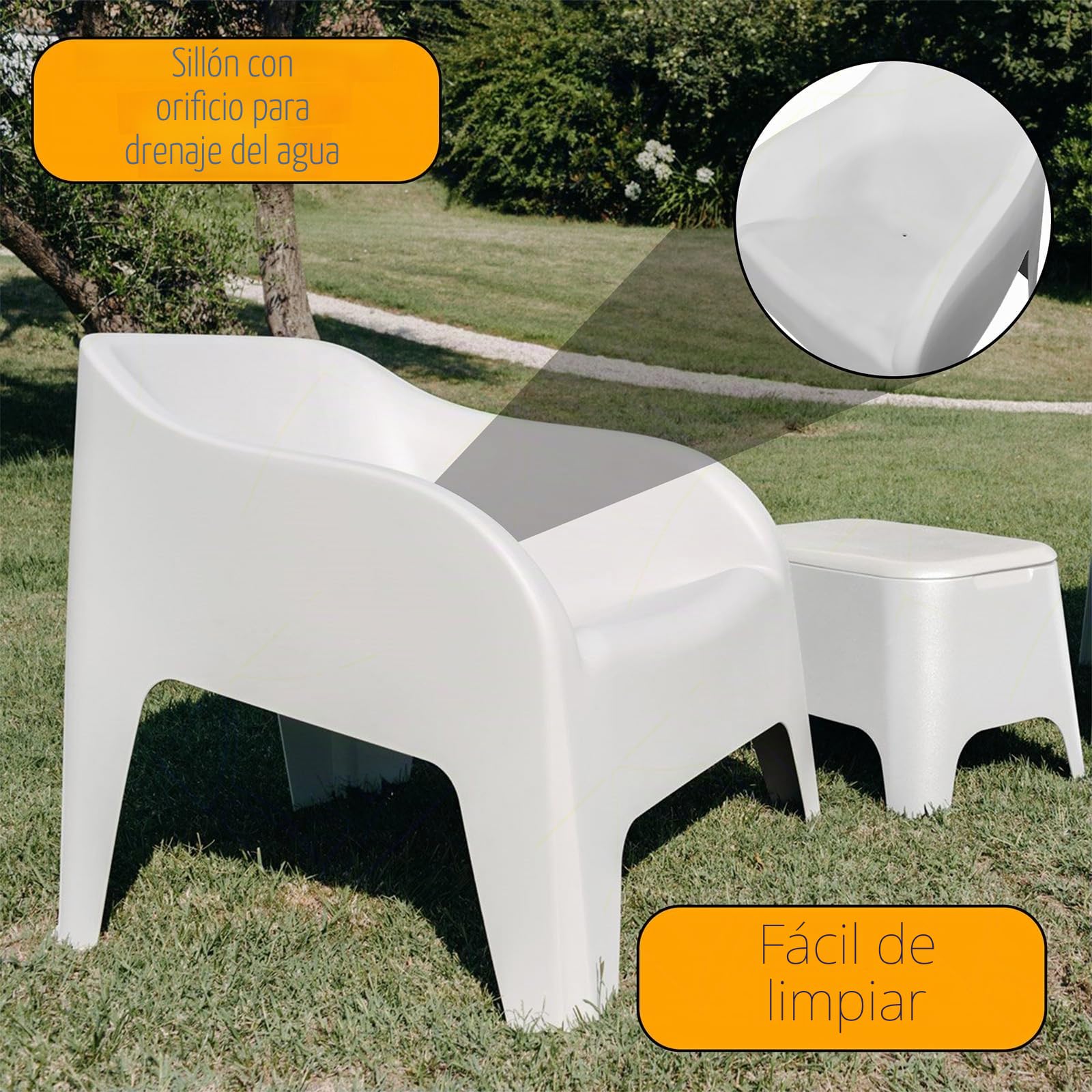 Sicignano - Sillón con reposabrazos de jardín, de resina, 79 x 76,5 x 70 cm de altura, impermeable, compacto, fácil de limpiar, para decoración de exterior, jardín, terraza, fabricado en Italia (1