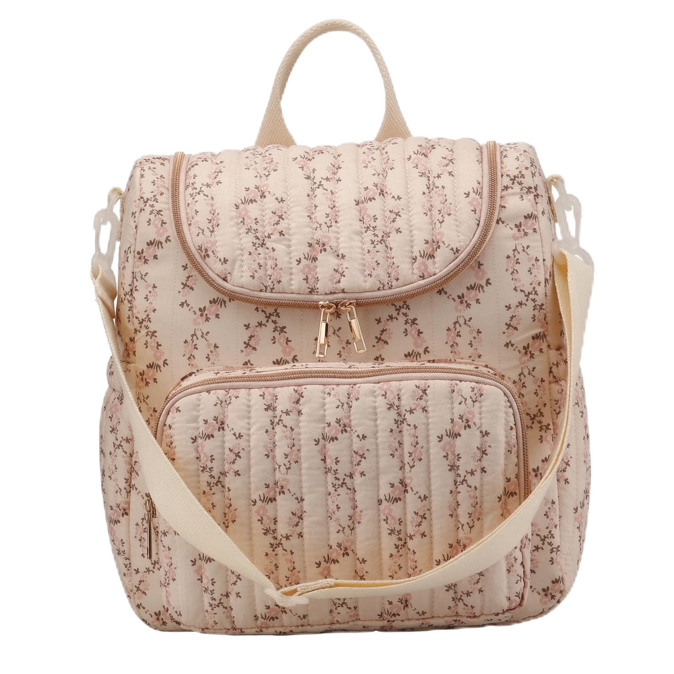 Mochila para pañales con diseño floral y cremallera para mamá