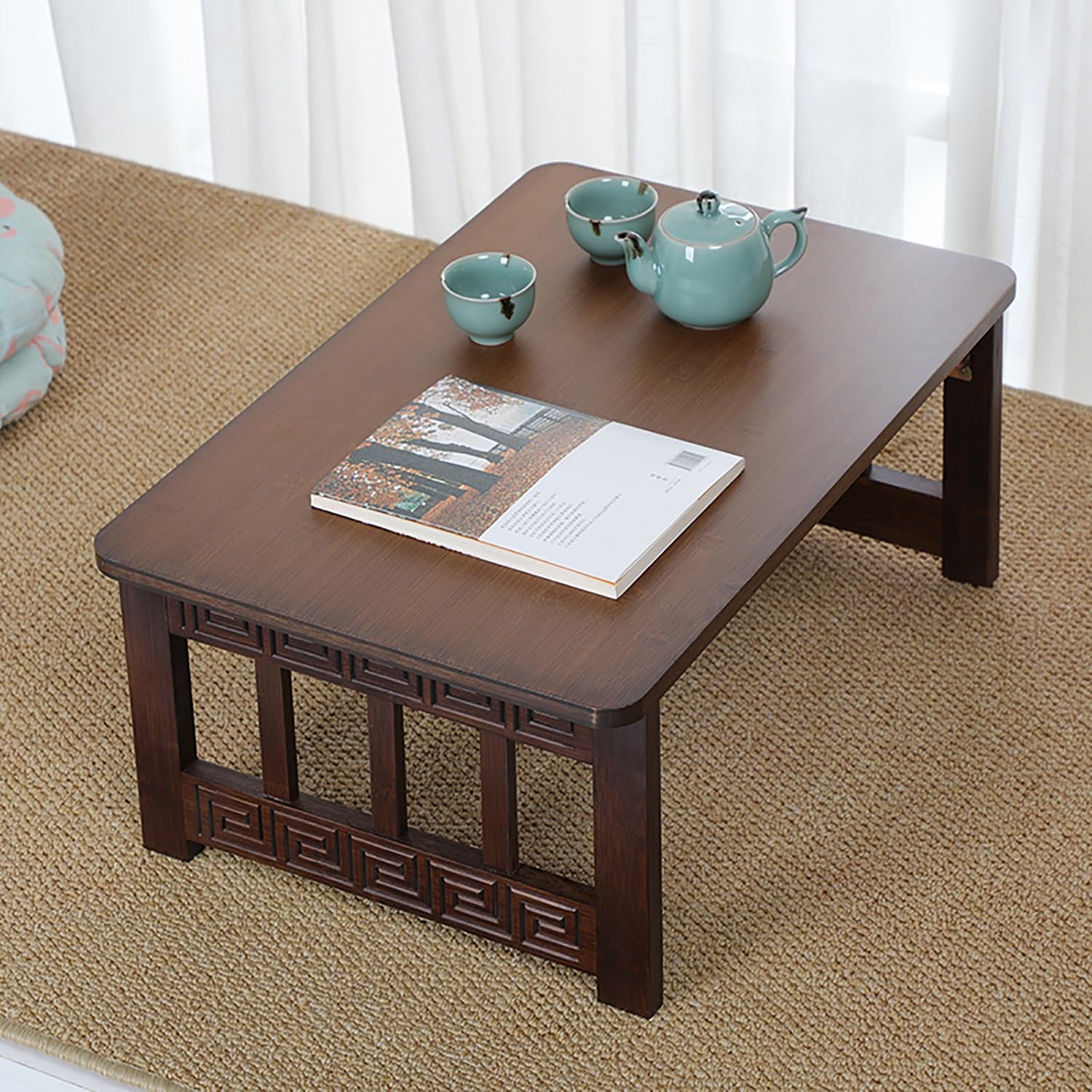 Rustic Wooden Farmhouse Coffee Table with Retro Central Design Easy Assembly Ideal for Home Office or Living Room Low Rectangle Side Table in Walnut Color (70x40x40)