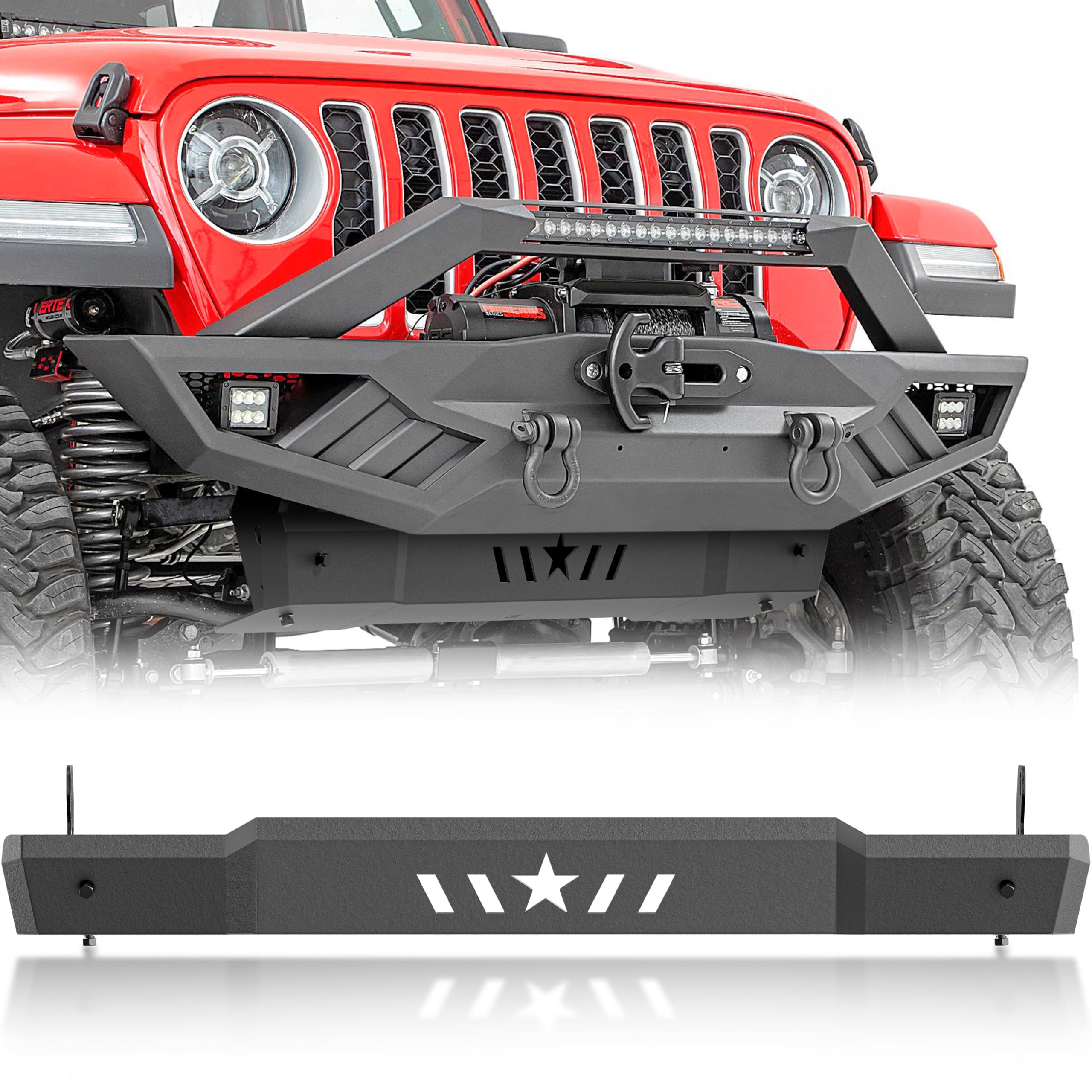 YZONA Skid Plate Front Bumper Cover Compatible with 2018-2025 Jeep Wrangler JL JLU & 2020-2025 Gladiator JT, Lower Guard Engine Protector (Not Fits Original Factory Bumpers)