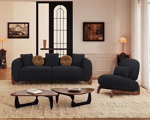 Vista 15 de Morden Fort Juego de Sofá Cloud de 2 Piezas, Juego de Sofá Moderno Sherpa Boucle con Patas de Madera, Sofás Cómodos Tapizados Minimalistas Amigables