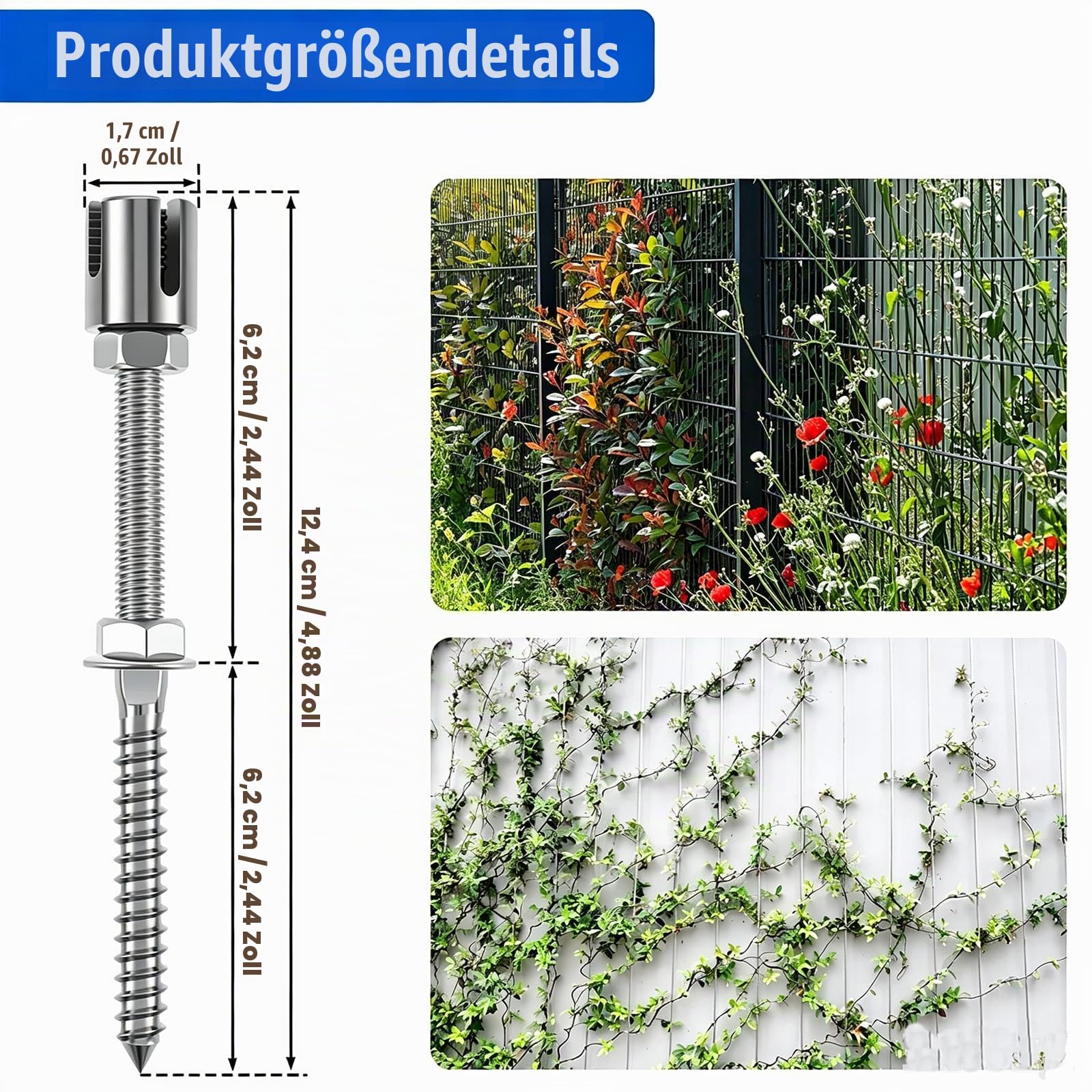 NEWFUN Rankhilfe Metall für Kletterpflanzen, 24M*0.3cm, 16 Halter, Rankhilfe Edelstahl für Kletterpflanzen wie Rosen Weinreben und Tomaten, Kletterhilfe Pflanzen
