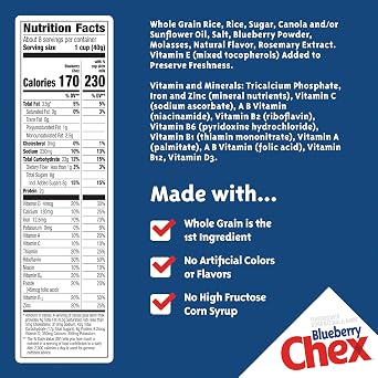 Blueberry Chex Cereal, Gluten Free,12 oz | 13g Whole Grain per Serving, Good Source of 12 Vitamins & Minerals, No High Fructose Corn Syrup