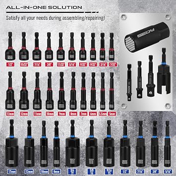 80-Piece Premium Magnetic Impact Nut Driver Set Metric & SAE with Socket Adapters, Bit Holder, Wing Nut Driver, Universal Sockets, Quick Release Extension, Power Bits