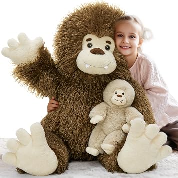 MorisMos Giant Bigfoot Stuffed Animal with Baby Cryptid Plush Duo,39" Big Mama Monster & 12" Baby Bigfoot Toy for Kid,Girl,Boy,Soft Big Foot Sasquatch Gifts for Haloween Birthday Baby Shower Christmas