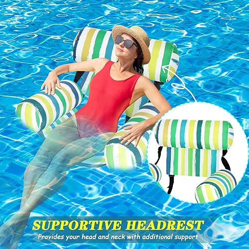 Miniatura 2 de Paquete de 3 sillas flotantes de piscina para adultos, sillas flotantes ajustables y resistentes, hamaca flotante de tela, flotadores inflables de