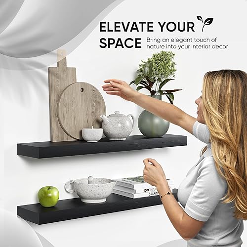 Vista 57 de Homeforia Estantes flotantes de madera de 36 pulgadas, estante flotante grande de madera natural maciza de alta gama de 36 pulgadas, estantes