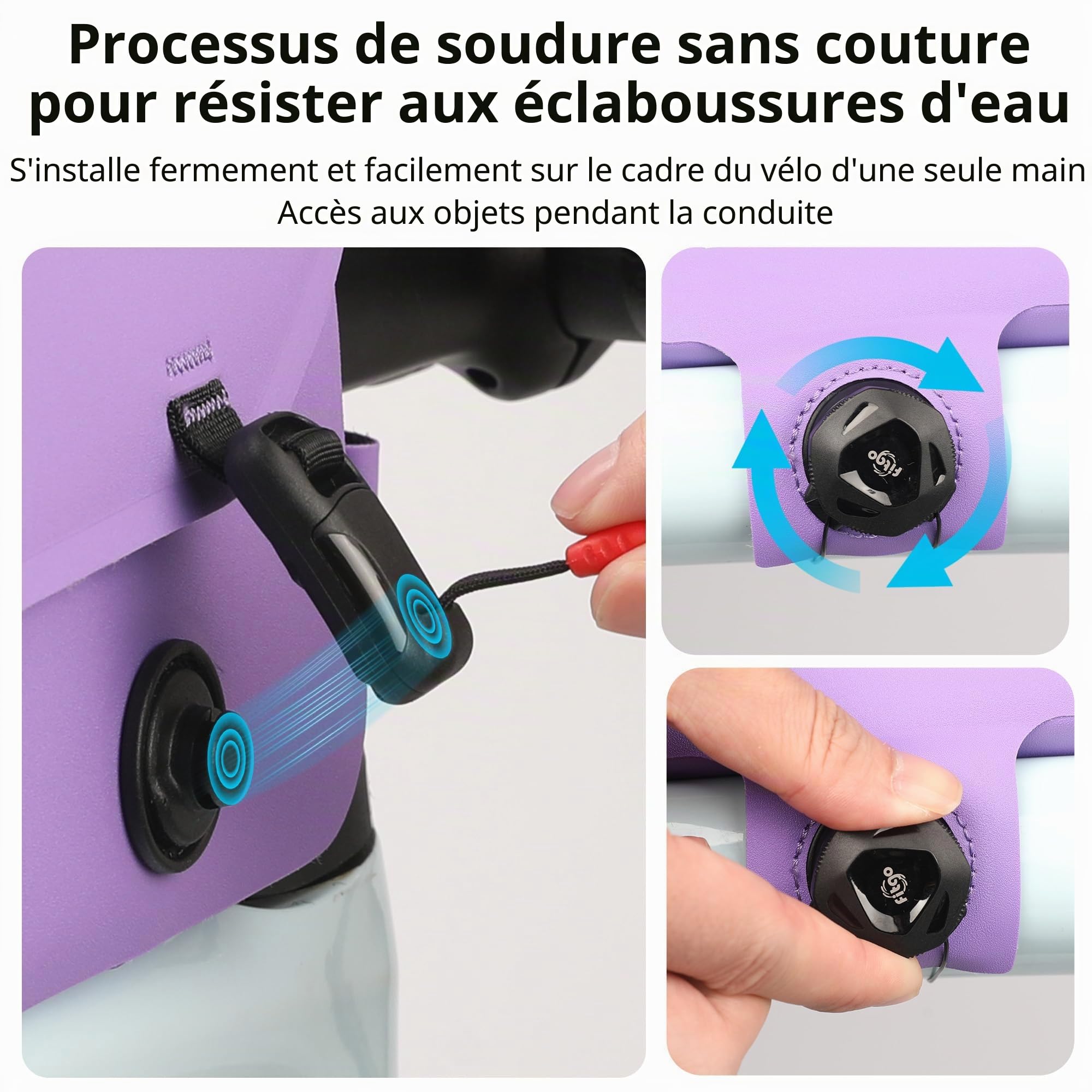 Rhinowalk Sac de cadre de vélo, entièrement étanche et stable, sac de cadre de vélo, accessoires professionnels pour vélo de montagne, noir