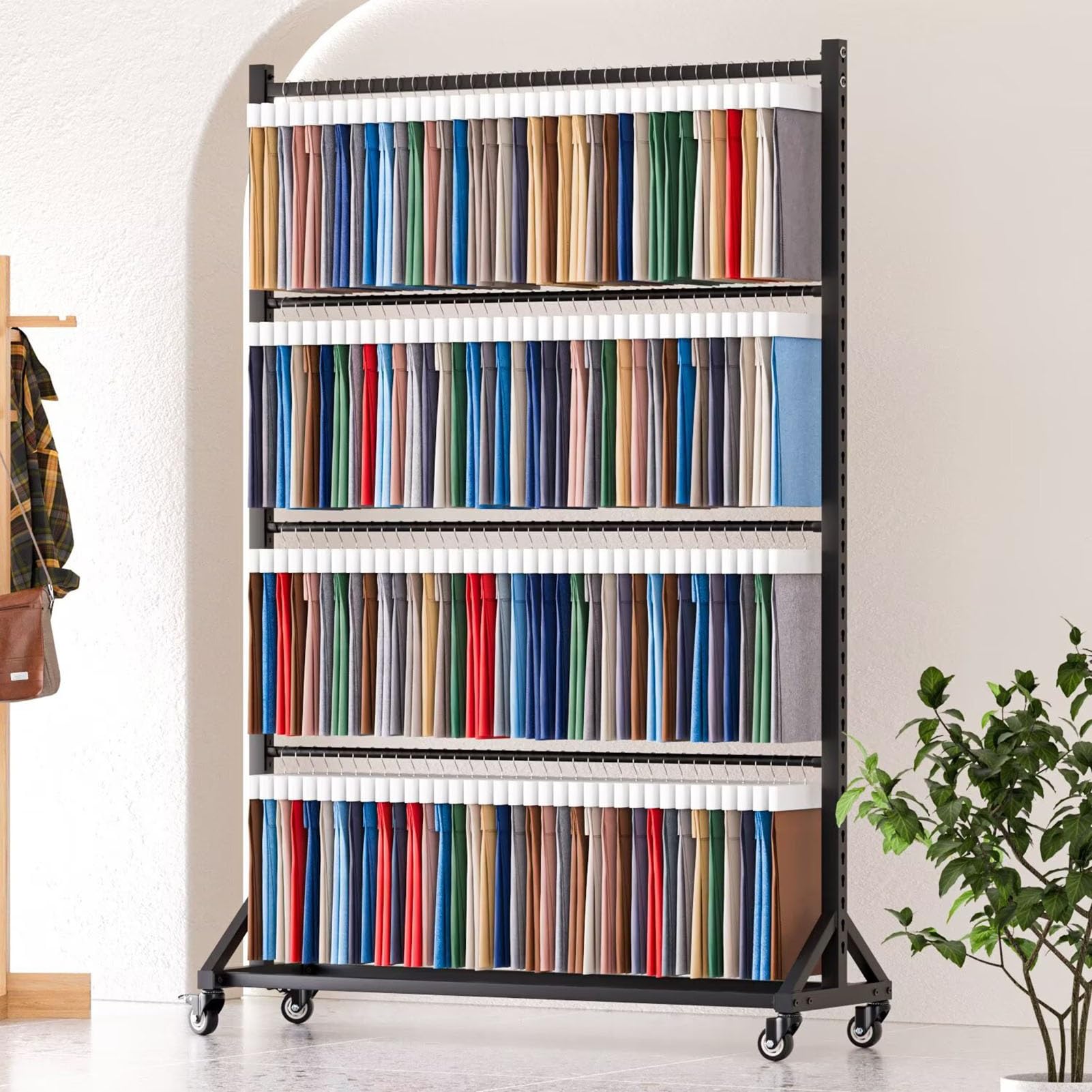 Genérico Expositor de Telas Comercial con Percha metálica y Estante para Rollos de Mantel, Organizador versátil para Bufandas, Papel Pintado y Telas (174 x 45 x 205 cm)