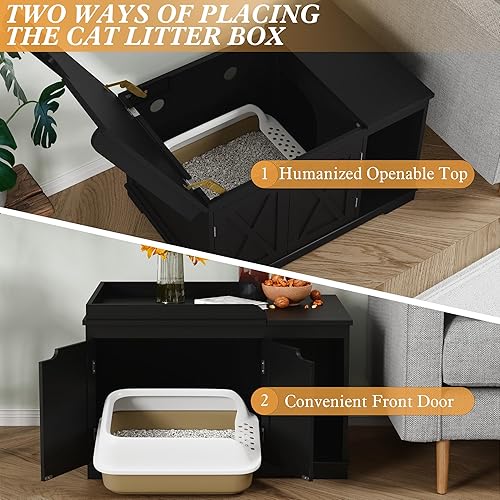 Miniatura 2 de Cajas de arena para gatos con tapa abatible, caja de arena cubierta, muebles ocultos, gabinete de baño de madera para gatos, gatos medianos y