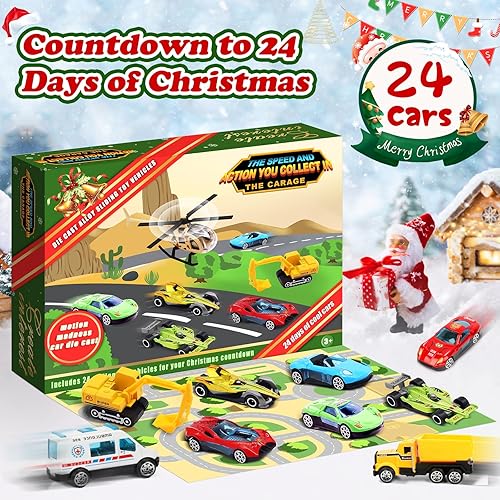Miniatura 2 de Calendario de Adviento 2025 para niños, 24 piezas de calendario de Adviento de Navidad, juguete de auto, calendario de cuenta regresiva de 24 días,