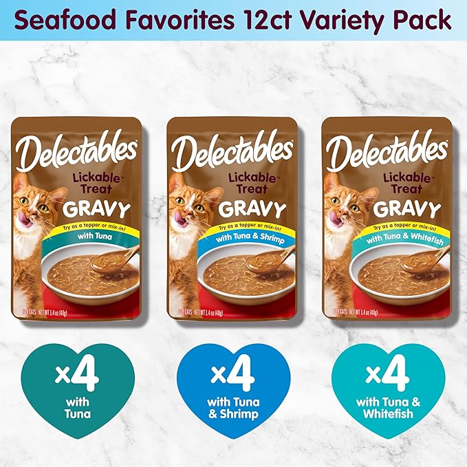 Delectables Snack Líquido Sabor Mariscos para Gatos 12 Paquetes 1.4 oz miniatura 6