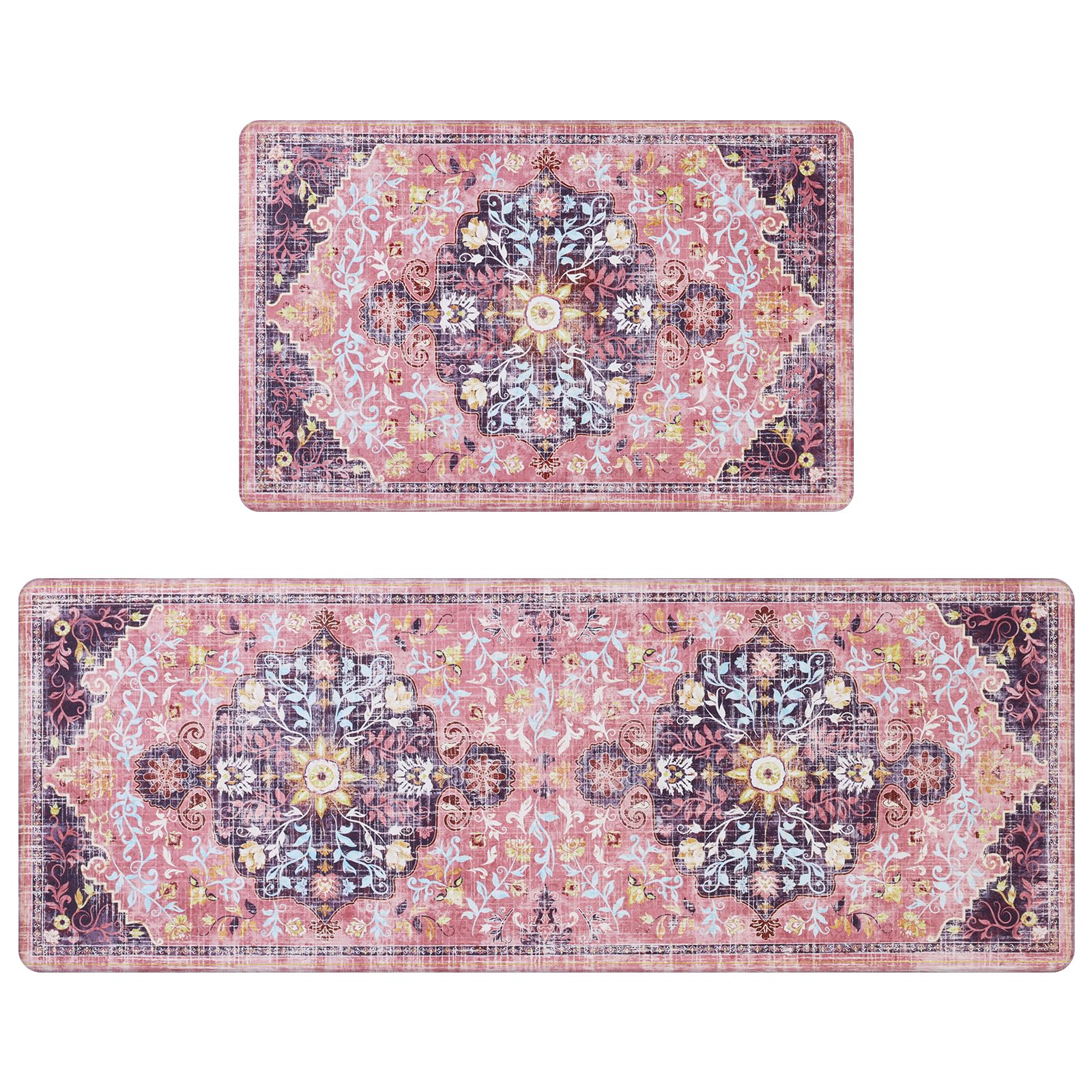 Bsmathom Farmhouse Kitchen Rugs Sets of 2, Anti Fatigue Kitchen Mat for Floor Non Slip Kitchen Rugs and Mats Set Waterproof Kitchen Floor Mats Cushioned for Kitchen,Home Office,Sink,Laundry