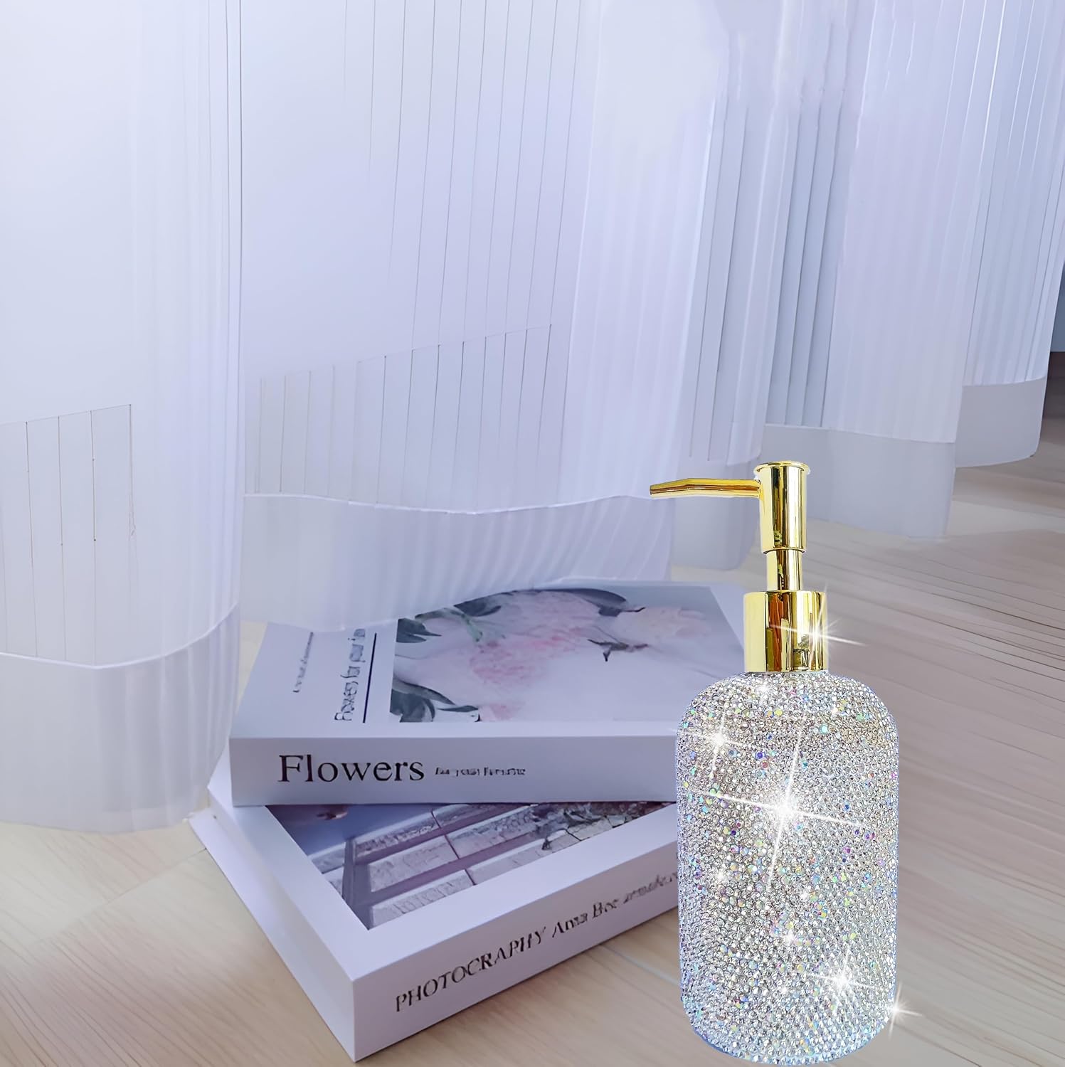 Bling Diamond Empty Hand Sanitizer Holder, Silver Rhinestone Squeeze Bottle for Shower Gel Shampoo for Pretty Girl Party favor-380ML