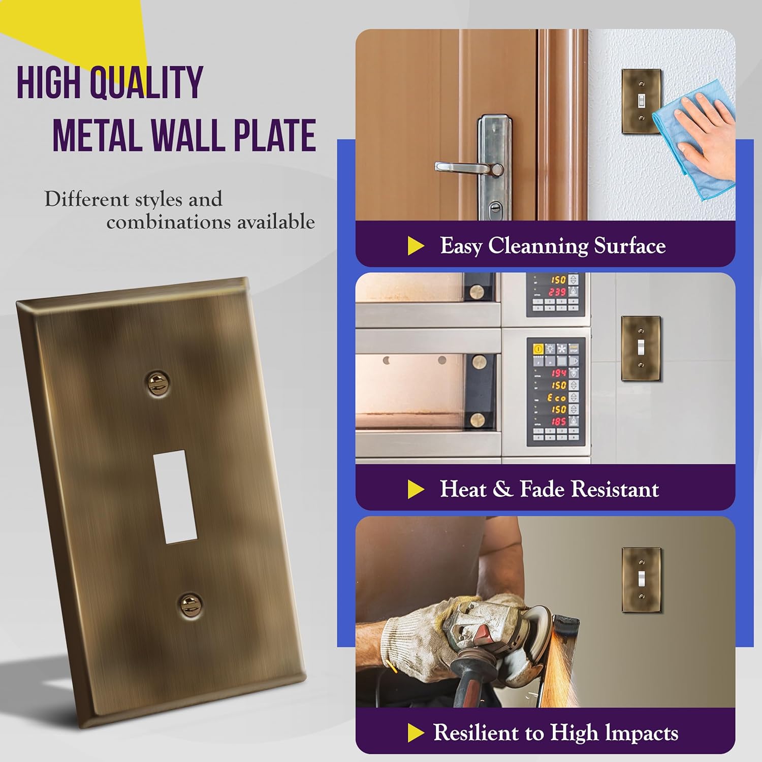 ENERLITES Toggle Light Switch Metal Wall Plate, Stainless Steel Switch Cover, Corrosion Resistant, Standard Size 1-Gang 4.50" x 2.76", Stainless Steel 201, 7711-AB, Antique Brass