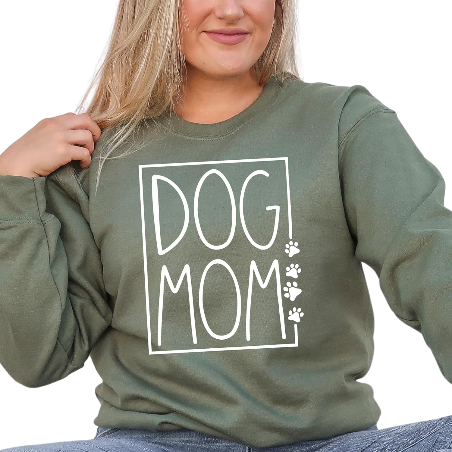 Dog Mom Unisex Sweatshirt, Dog Mama Military Green Crewneck, Personalized Dog Lover Gift - Image 3