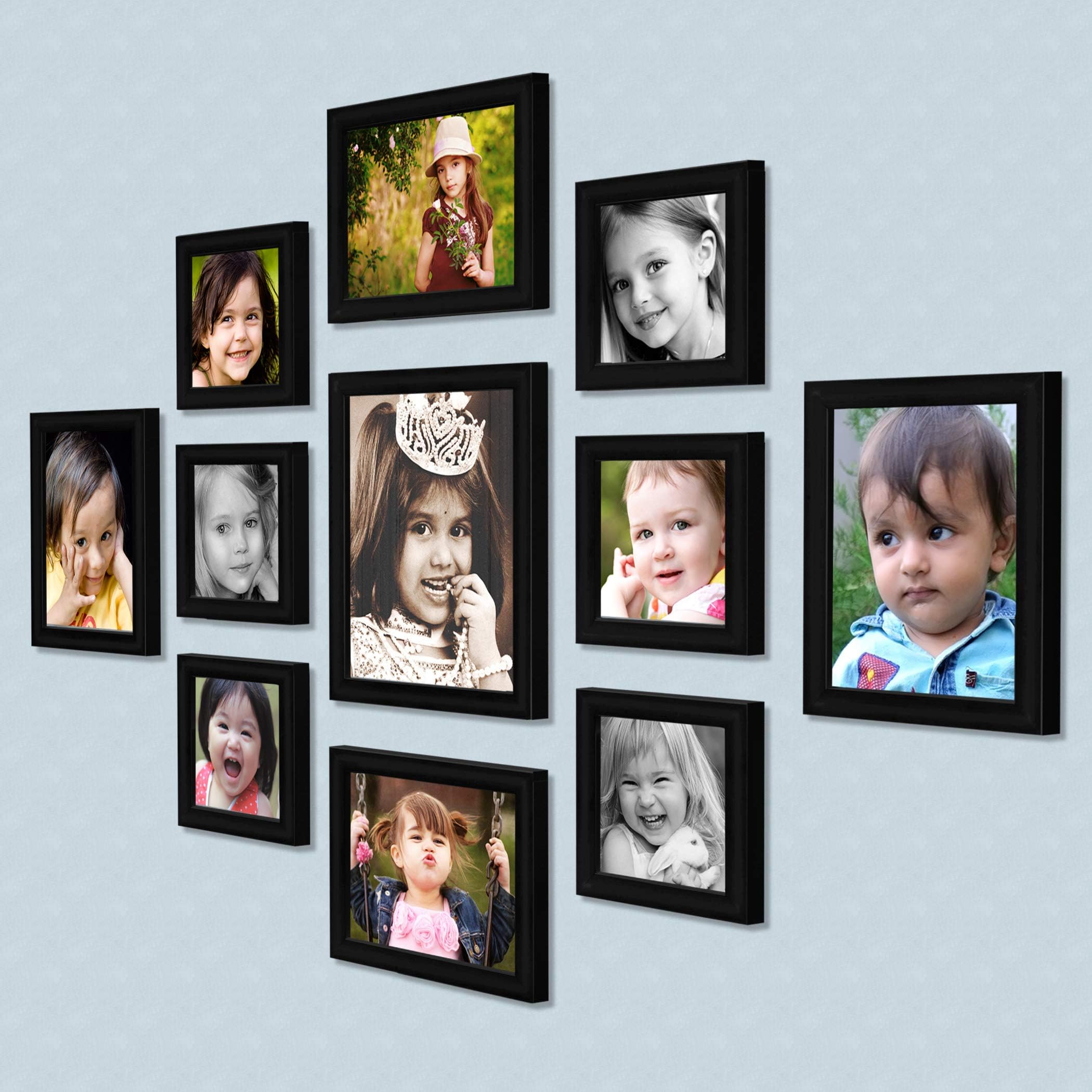 AJANTA ROYAL Synthetic Wood Individual Photo Frames - Set of 11 (6-5x5-inch, 4-6x8-inch, 1-8x10-Inch) Black : A-92A