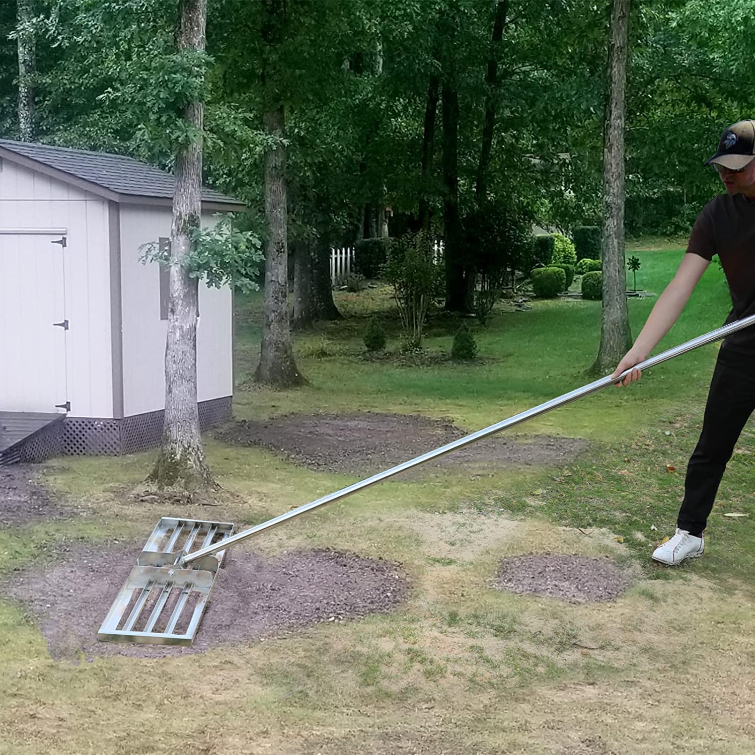 Wyrównywarka trawnika z długim uchwytem, stal nierdzewna, poziomica, grabie do trawnika, narzędzie do wyrównywania trawnika do gleby, trawy, pola golfowego, narzędzie do wyrównywania trawnika, 6 stó