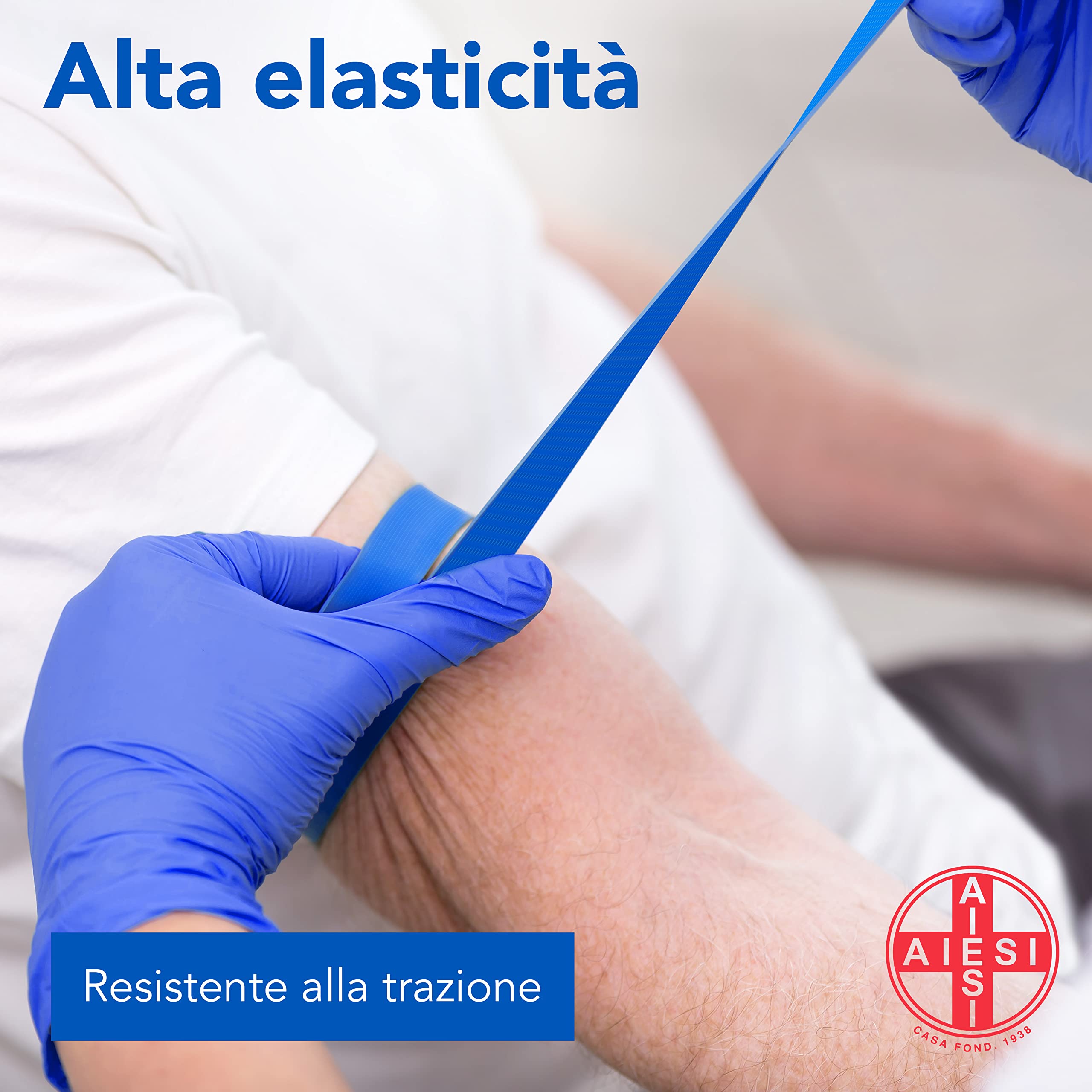 AIESI® Flacher Einweg-Venenstauer hypoallergen latexfrei aus hochelastischem thermoplastischem Gummi (TPE) blaue Farbe Länge 39 cm EMOVEN (Packung mit 250 Stück)