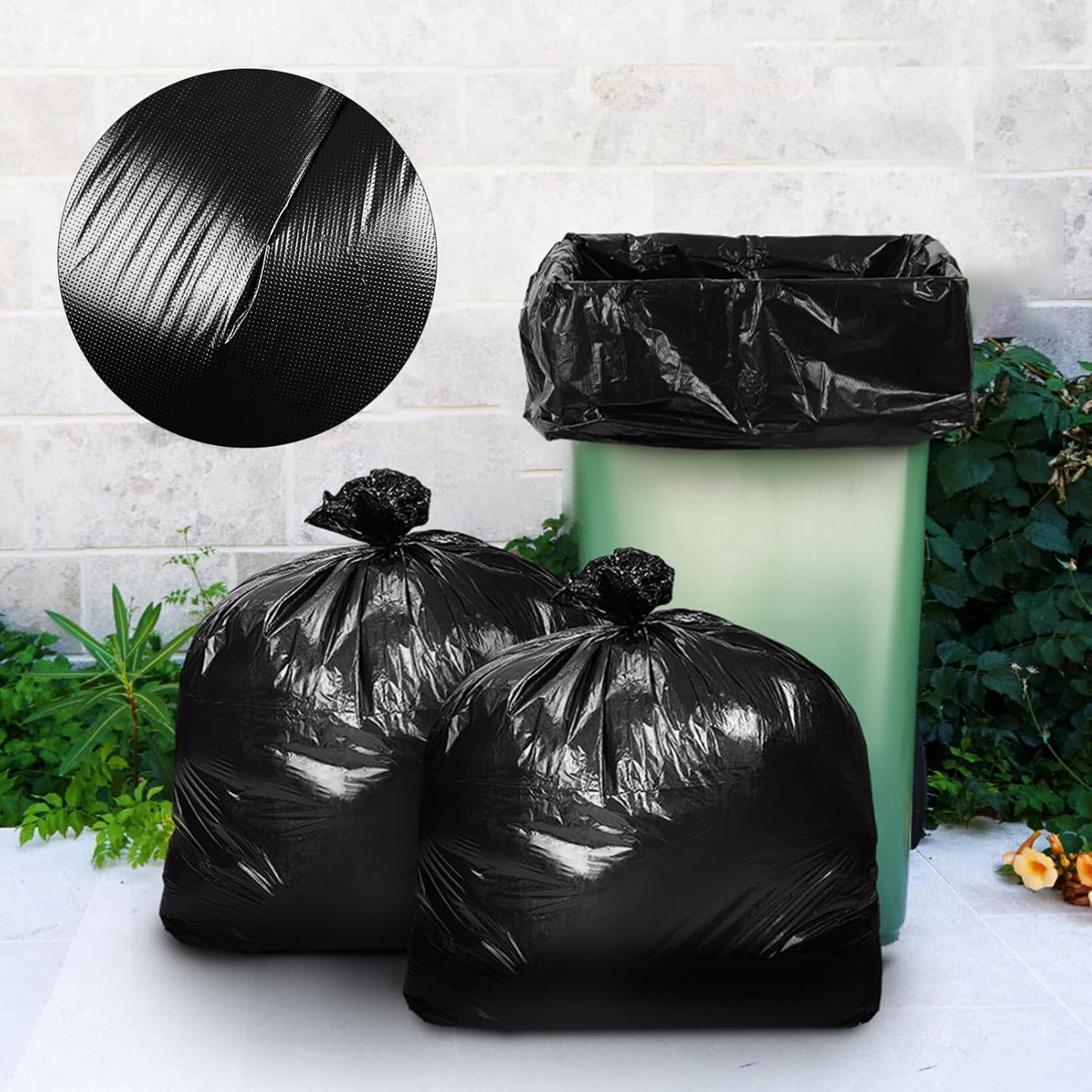 YARNOW 50 Pack Heavy Duty Trash Bags Black Trash Bags Contractor Bags Outdoor Garbage Bags (47 x 55 Inch)