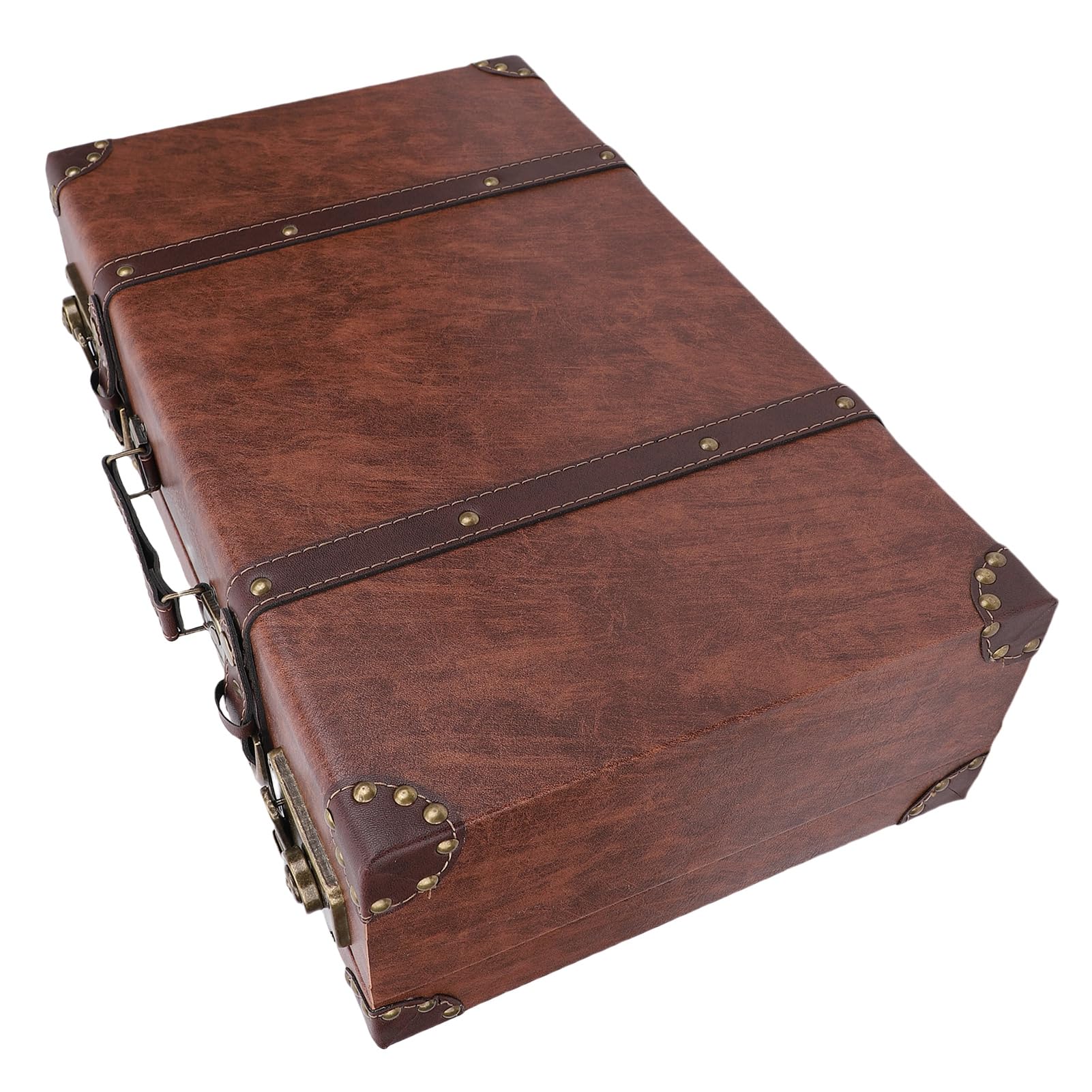 Qcwwy Valigia Vintage Rettangolare in Legno con Manici Ergonomici in Pelle, Baule da Viaggio retrò di Grande capacità, Design Ad Angolo Rinforzato per Riporre Oggetti in Casa