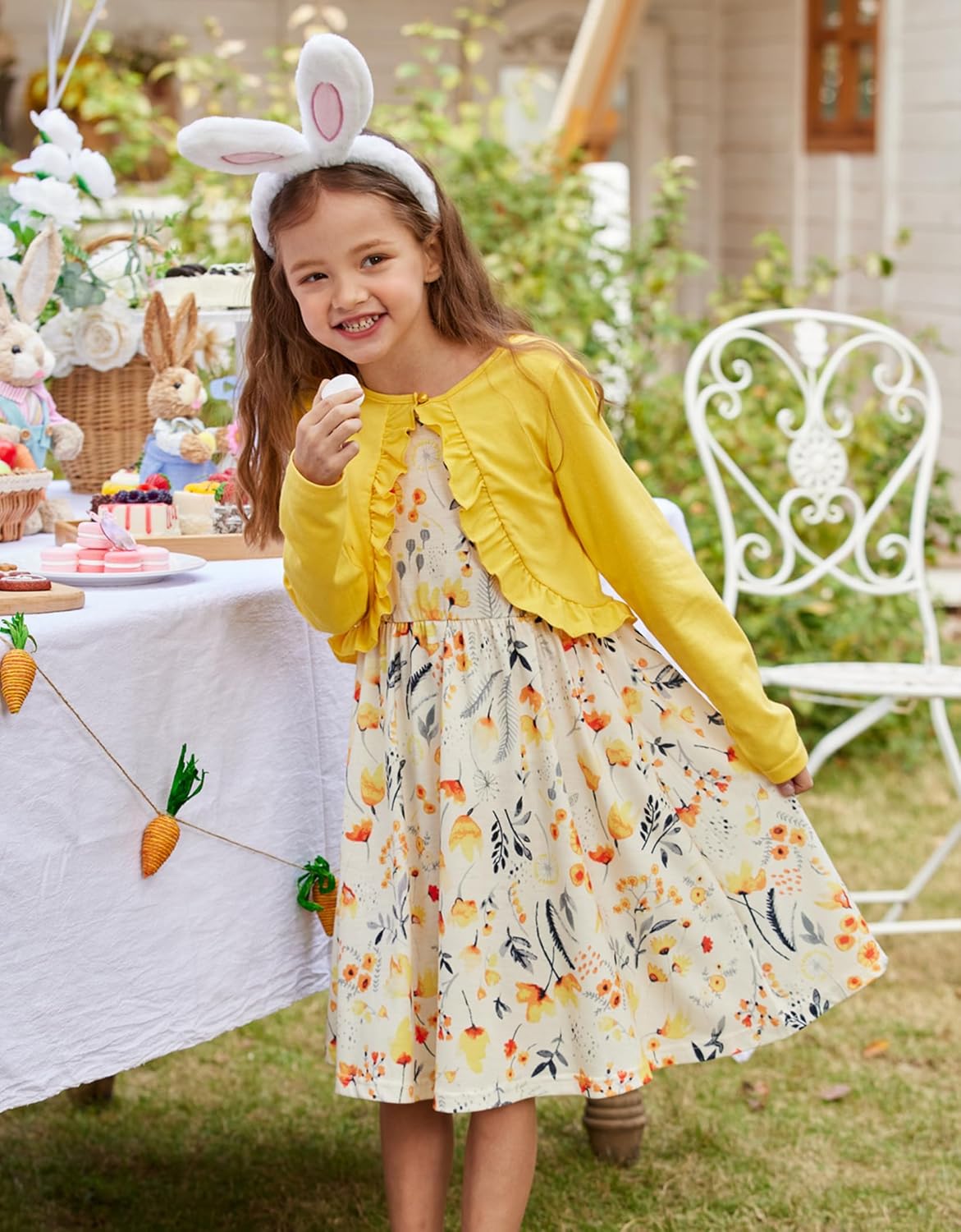 Arshiner Toddler Dress and Cardigan Girl Floral Print Sleeveless Sundress and Long Sleeve Shrugs Sets - Image 2