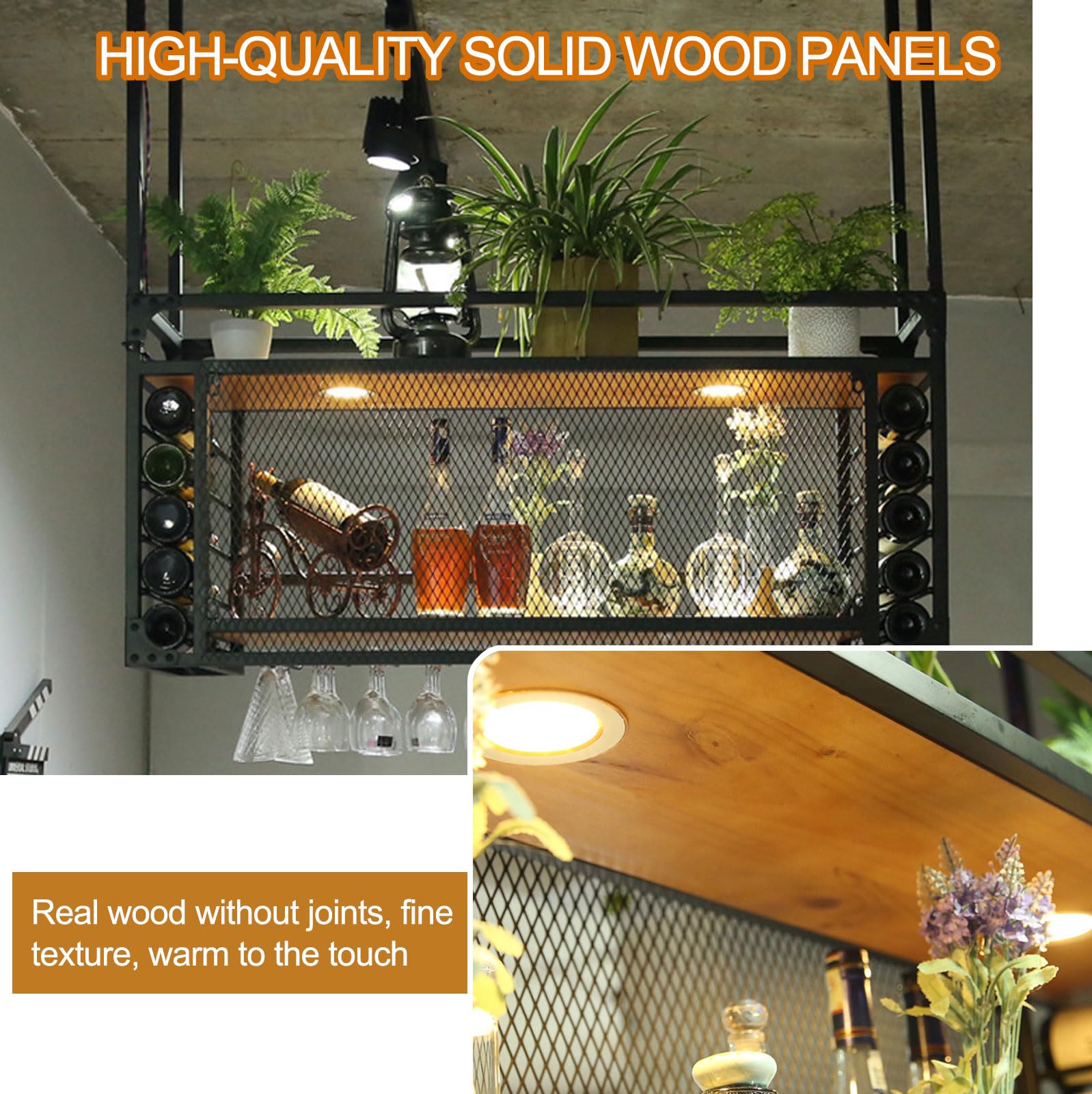 HDDNMLOH Ceiling Mounted Hanging Wine Bottle Holder 120cm Metal Wine Glass Holder for Home Restaurant Bars Simple Style Iron Rack for Ceiling Decoration Shelf