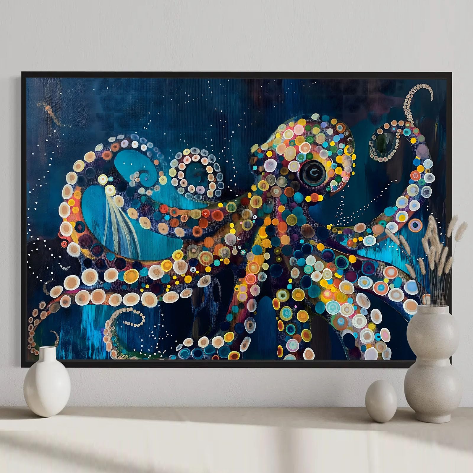 Gobeiuasy Octopus Canvas Wall Art Sea Life Picture Blue Octopus Wall Art Ocean Animal Pictures for Wall Sea Animal Art Modern Graffiti Texture