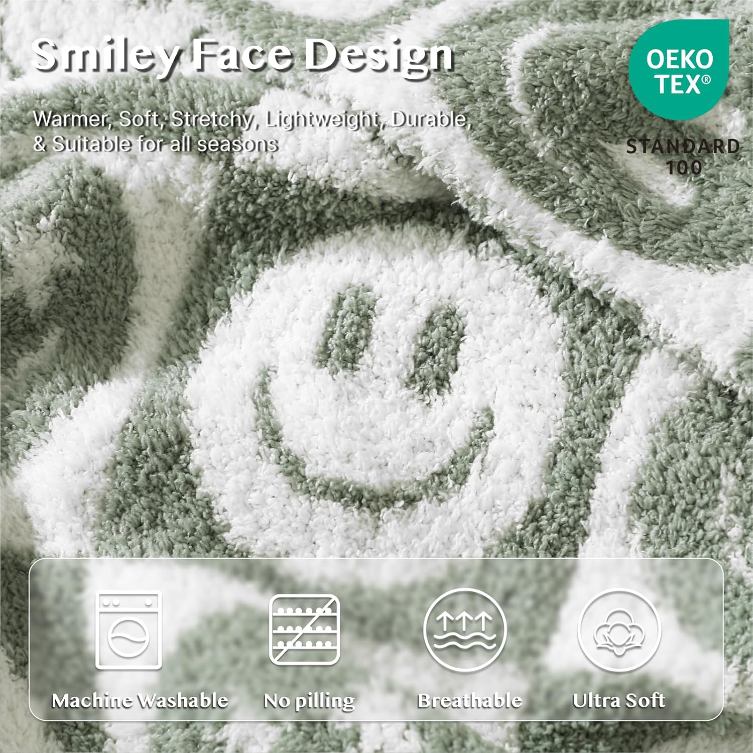 WRENSONGE Checkered Throw Blanket Seagrass Smiling Face Soft Cozy Fluffy Warm Hand Made Throw Blankets for Couch, Sofa, Chair, Bed, Camping, Picnic, Travel Lightweight Bed Blanket - 50"*60" - Image 5