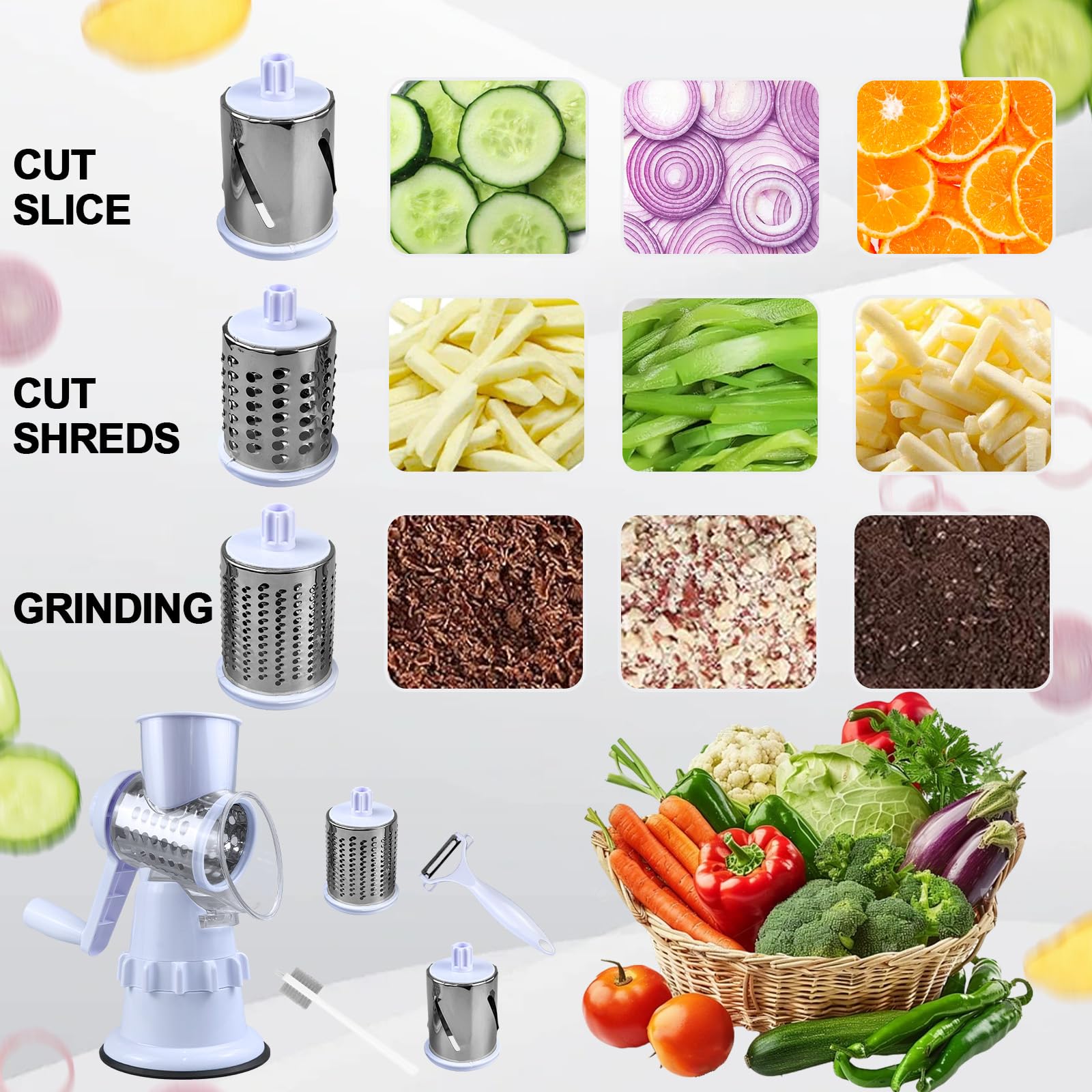 XWGKLN Rotary Cheese Grater, 3-in-1 Graters for Kitchen with 3 Replaceable Stainless Steel Drum Blades - Image 2