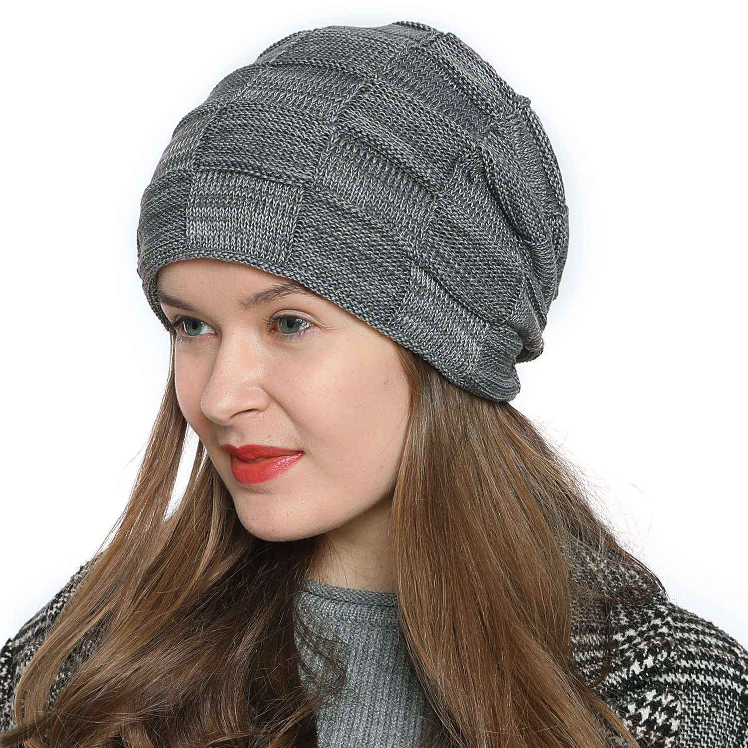 DonDon Mütze Damen Wintermütze Slouch Beanie Strickmütze mit warmen Fleece Innenfutter