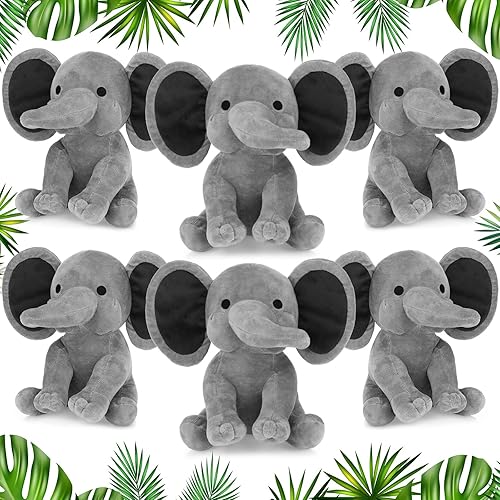 6 piezas de animales de peluche de elefante de 9.84 pulgadas, suave y lindo, juguetes de peluche para baby shower, suministros de fiesta de