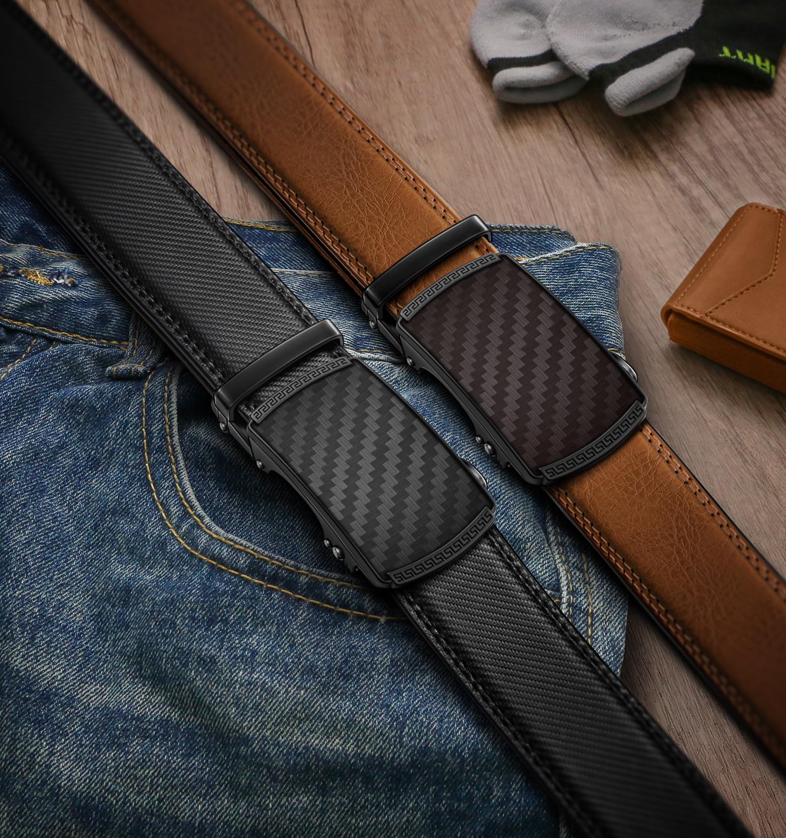 BULLIANT Gürtel Herren 2er, Automatik Ledergürtel 35mm,Größe Angepasst