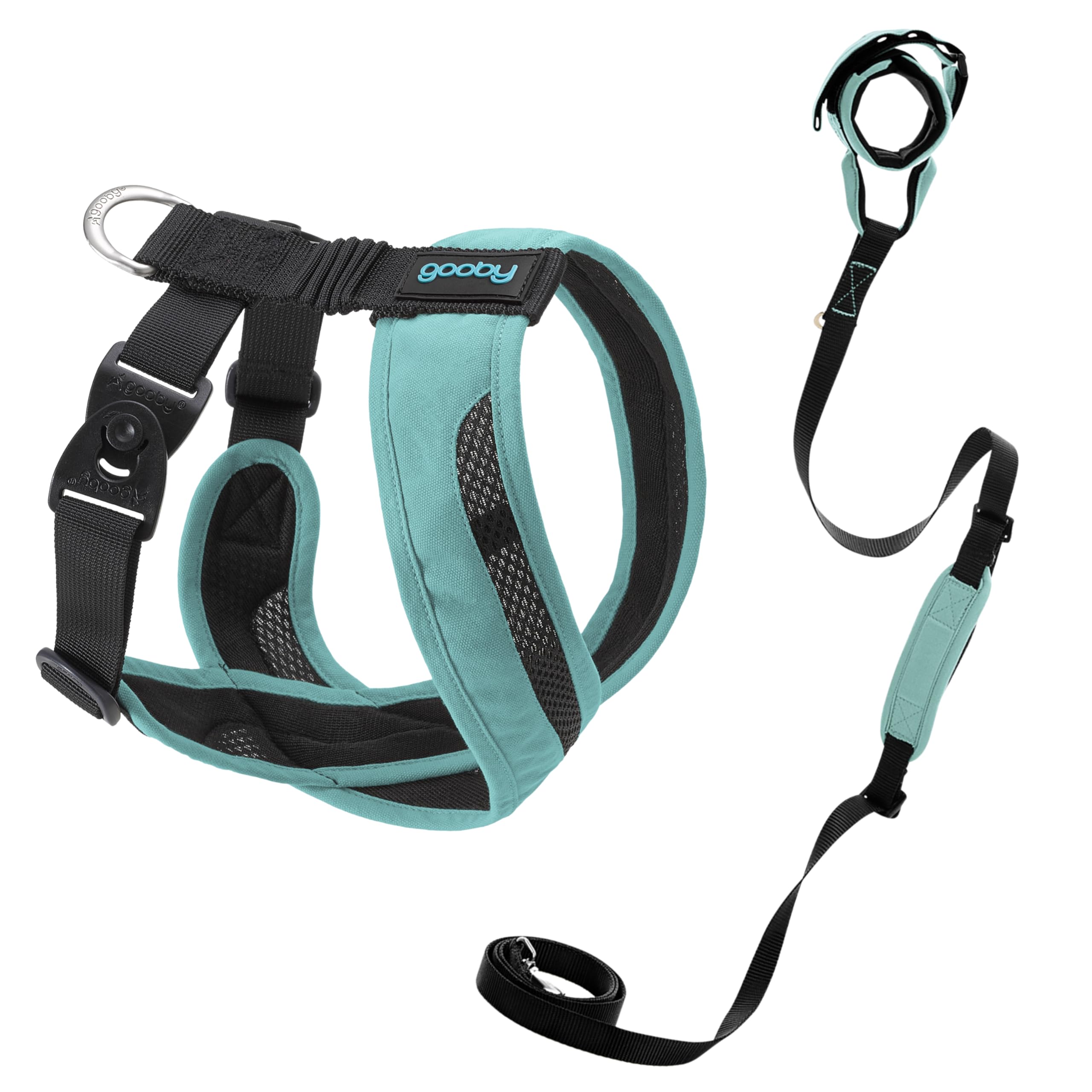Gooby Comfort X One Harness and Wristband Surfer Leash with Traffic Handle Set-Seattle Bl…
