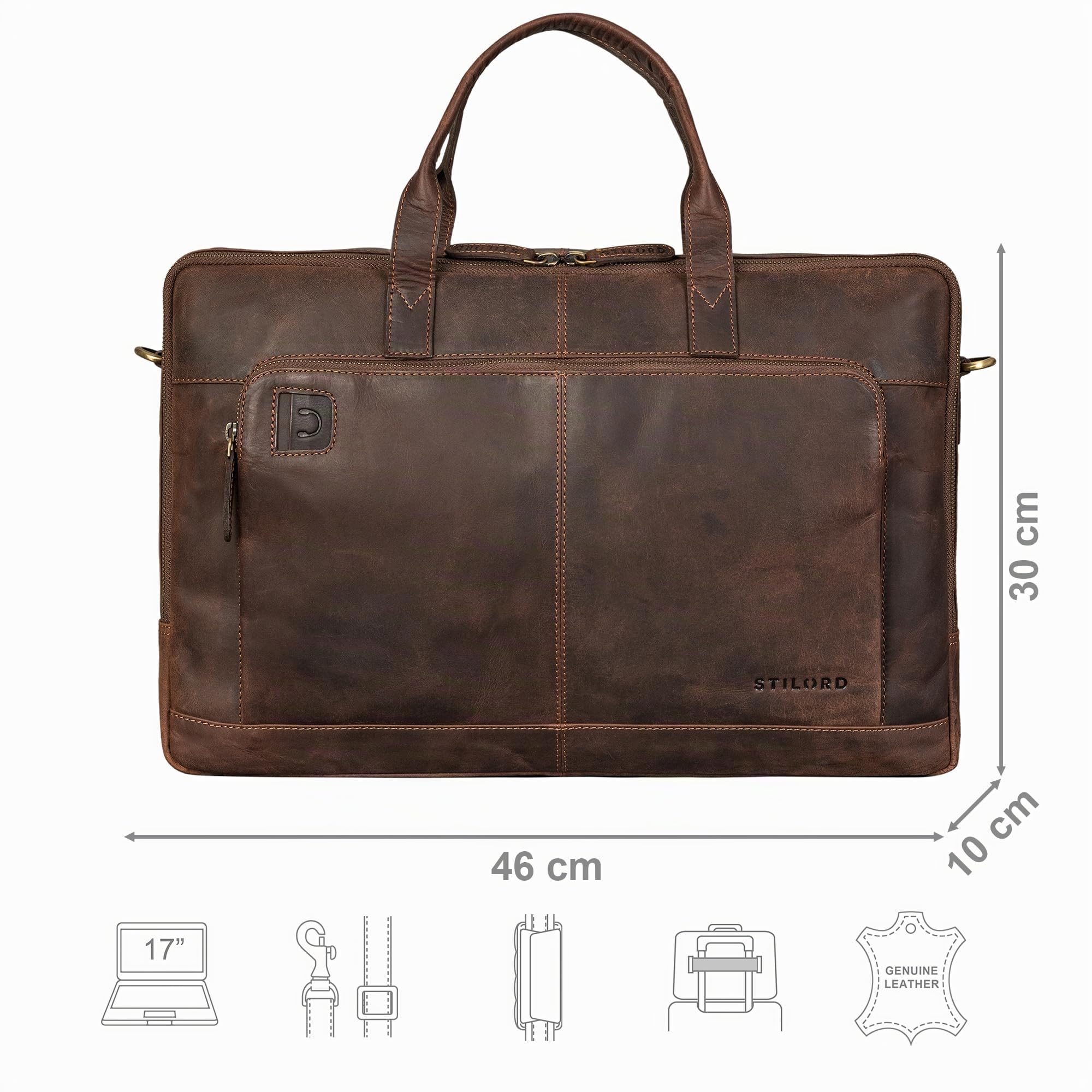 STILORD Timothy Élégant Sac Ordinateur Portable Cuir Pochette Ordinateur 17 Pouces - 19 Pouces Malette Sacoche Travail Homme Sac Laptop Femme Cuir Véritable Couleur:Veleta - Marron