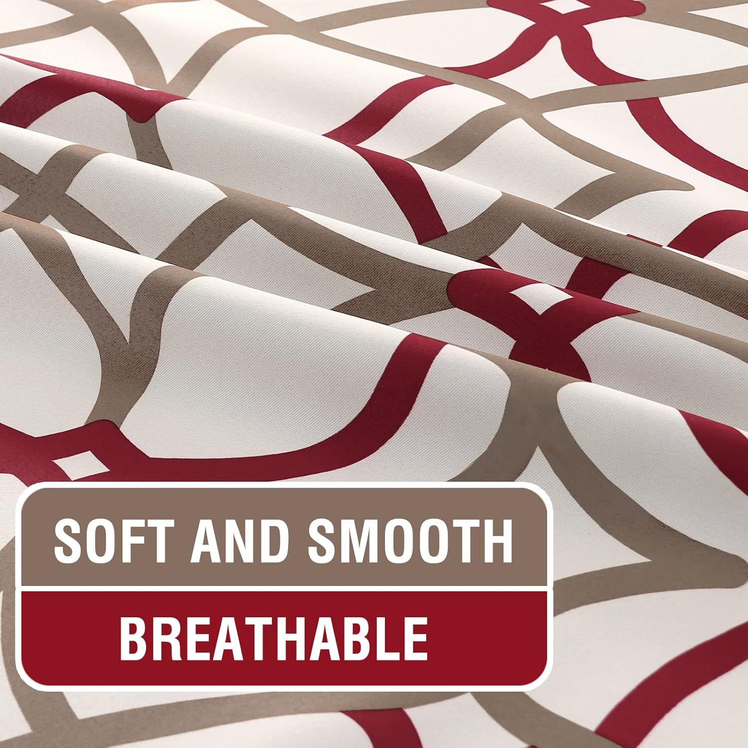 H.VERSAILTEX Blackout Curtains Printed Design for Bedroom 84 Inch Length Thermal Insulated Curtains for Living Room Modern Grommet Window Drapes 2 Panels Set, Taupe and Red