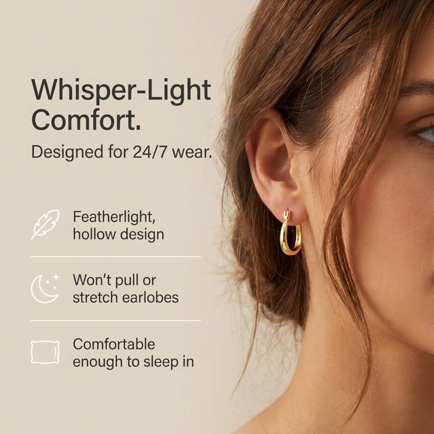 14K Gold Hoop Earrings for Women Small Gold Earrings for Womens Hypoallergenic Lightweight Hoops U-Shaped Design in 17mm 25mm 30mm 35mm