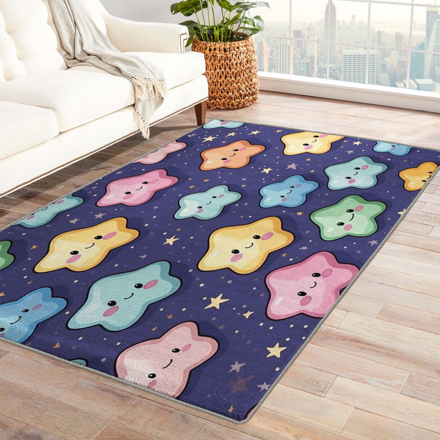 Kids Colorful Stars Starry Sky Rug, 3x5 Rug, Washable Rugs for Entryway Living Room Bedroom, Small Area Rug, Non Slip Soft Low Pile Indoor Door Mat Carpet & Home Decor