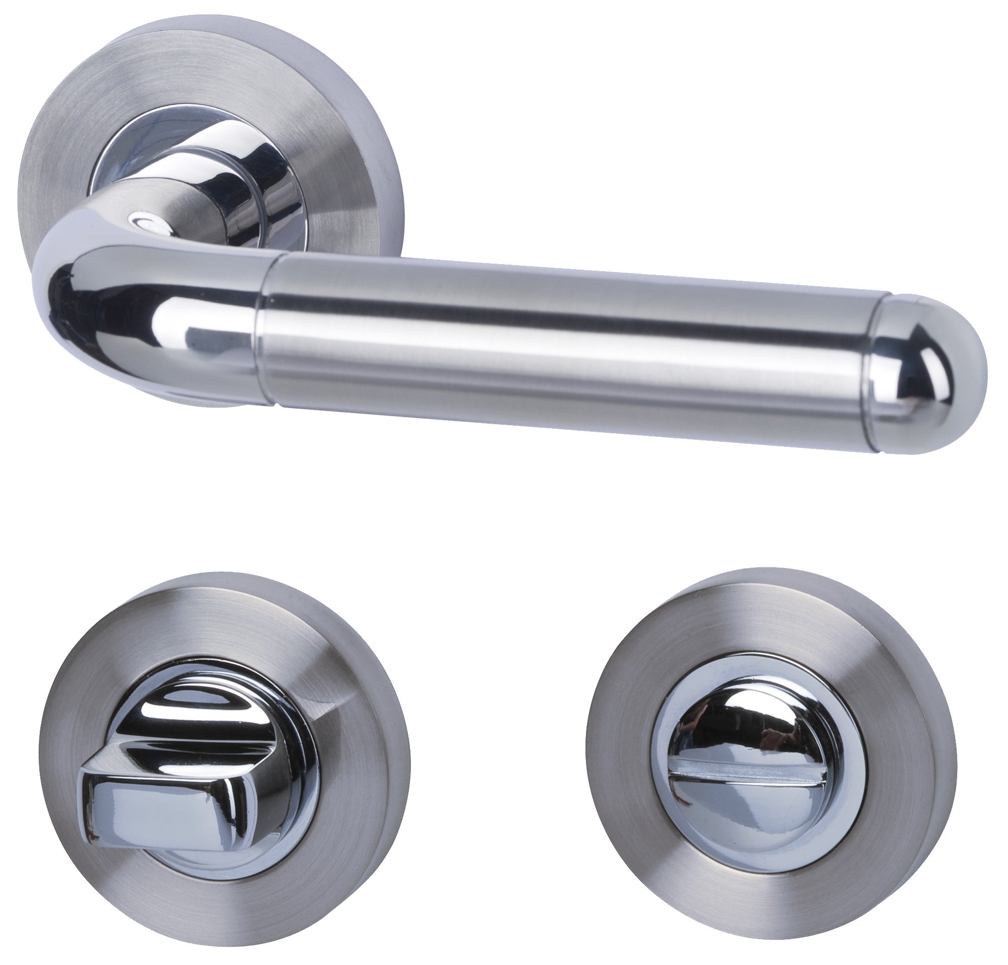 Poignée de porte design pour badtüren et WC en inox bicolore