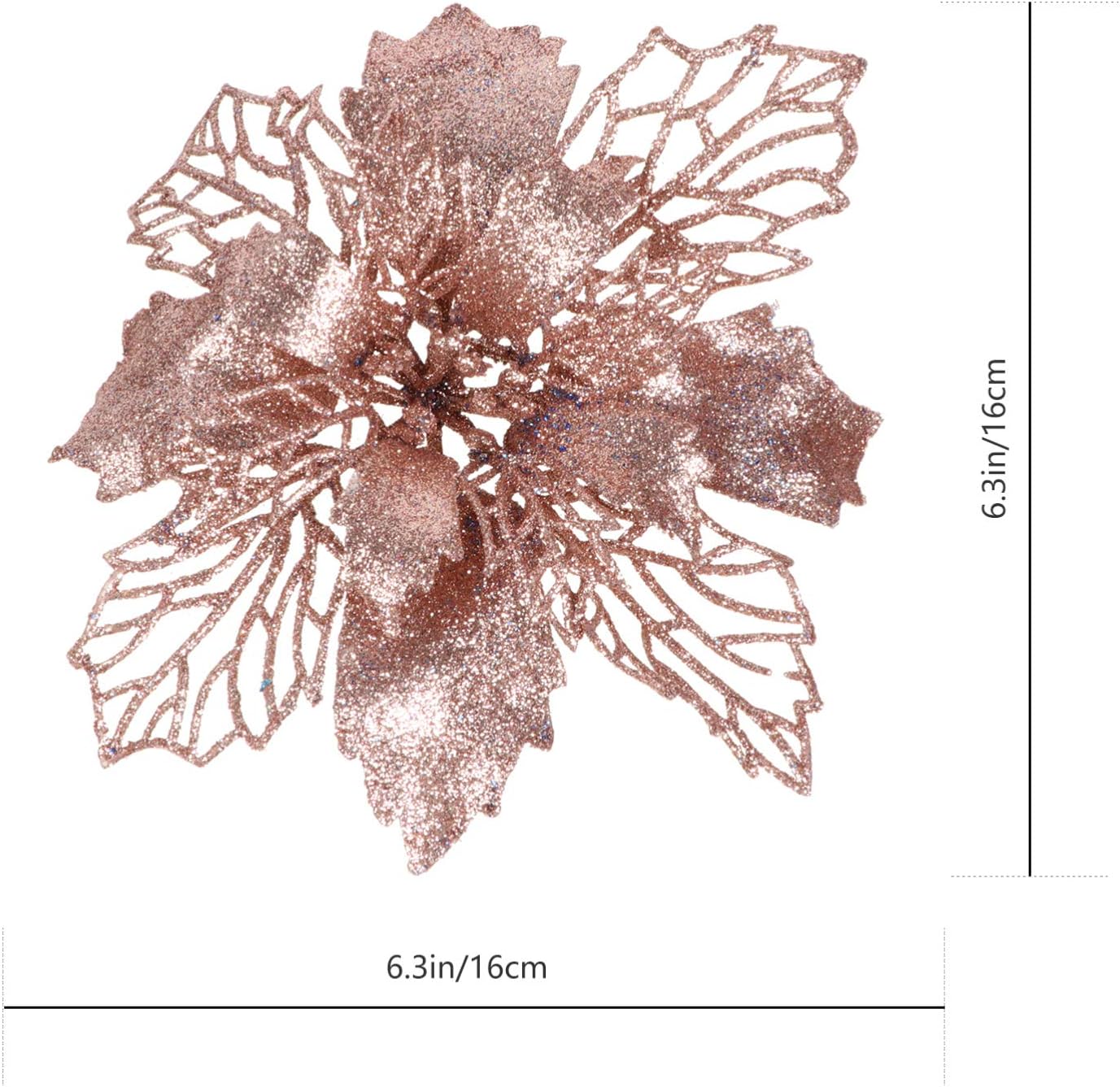 NUOBESTY 12pcs Rose Gold Glitter Poinsettia Artificial Christmas Hollow Simulation Tree Decoration Xmas Holiday Party Wreath Garland Bunting Decorations - Image 3