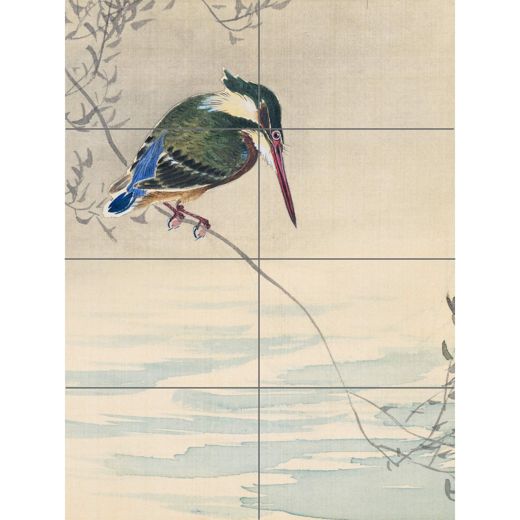 Artery8 Ohara Koson Kingfisher Bird Japanese Painting XL Giant Panel Poster (8 Sections)