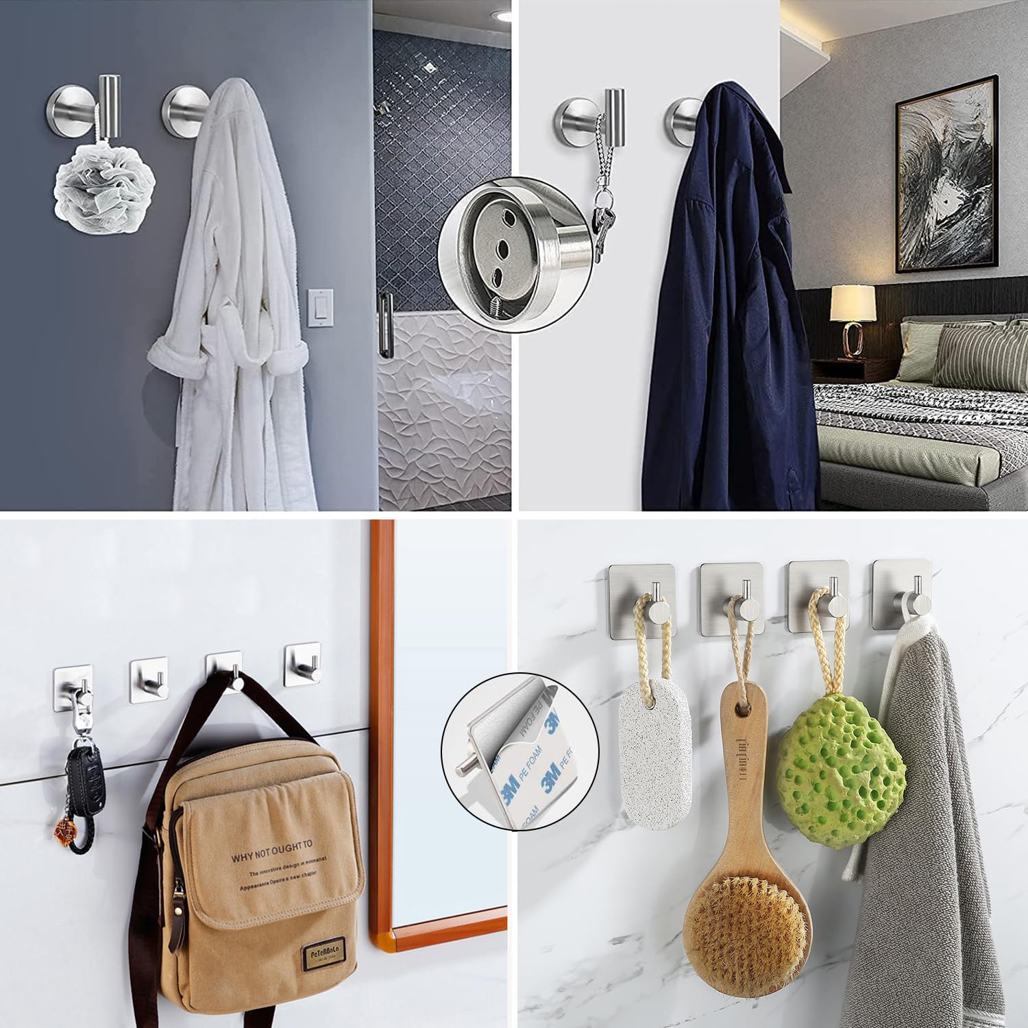 Juego de accesorios de baño de 7 piezas, toallero plateado, accesorio de baño de acero inoxidable SUS304, incluye toallero plateado, soporte para rollo de inodoro, anillo de toalla y ganchos de pared