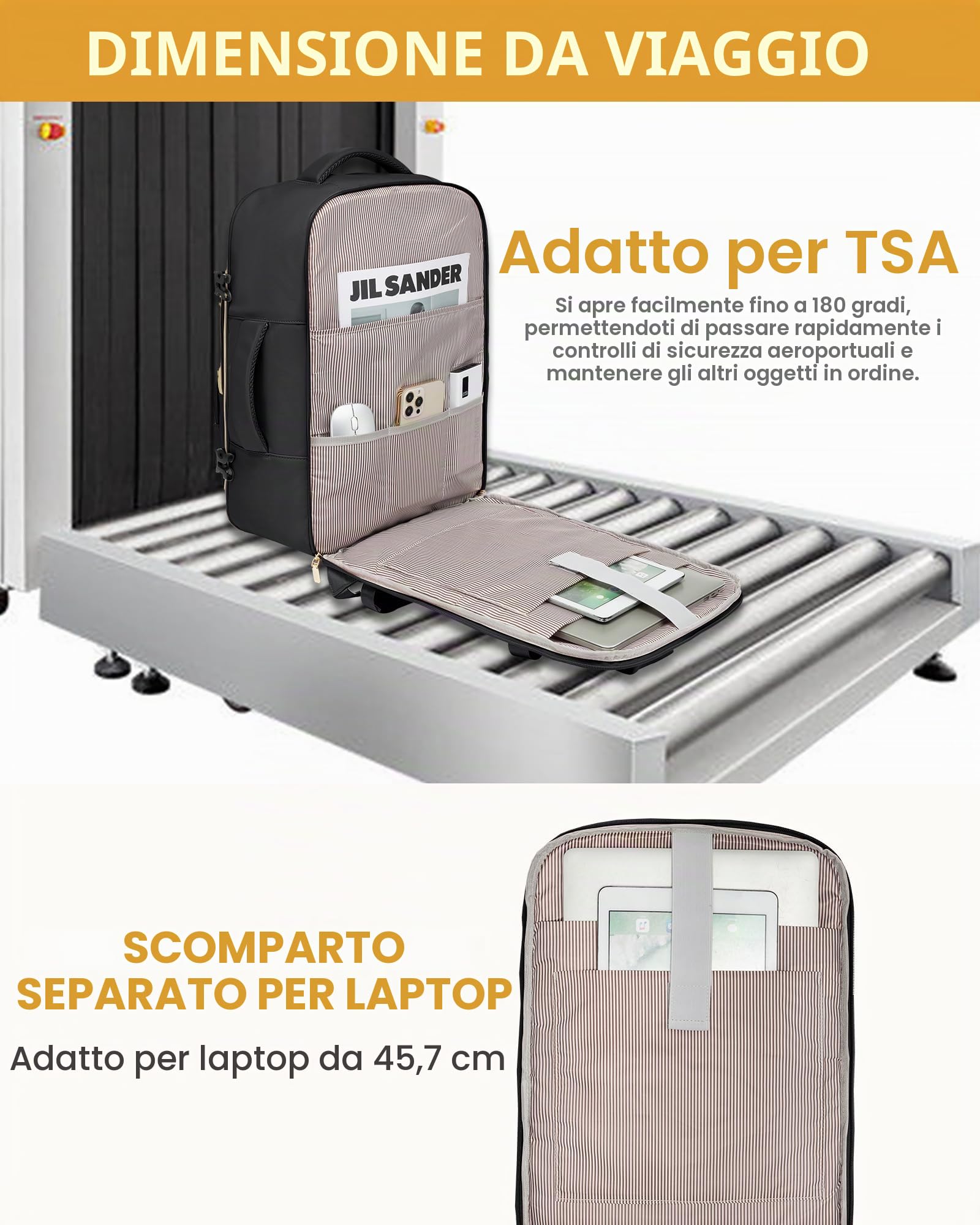 LOVEVOOK Zaino da Viaggio Aereo Bagaglio a Mano, Impermeabile Zaini Trolley Donna 50L Cabin Max per Ryanair Easyjet, Grande Zaino Porta PC 18 Pollici Valigia Borsa a Zainetto, Nero